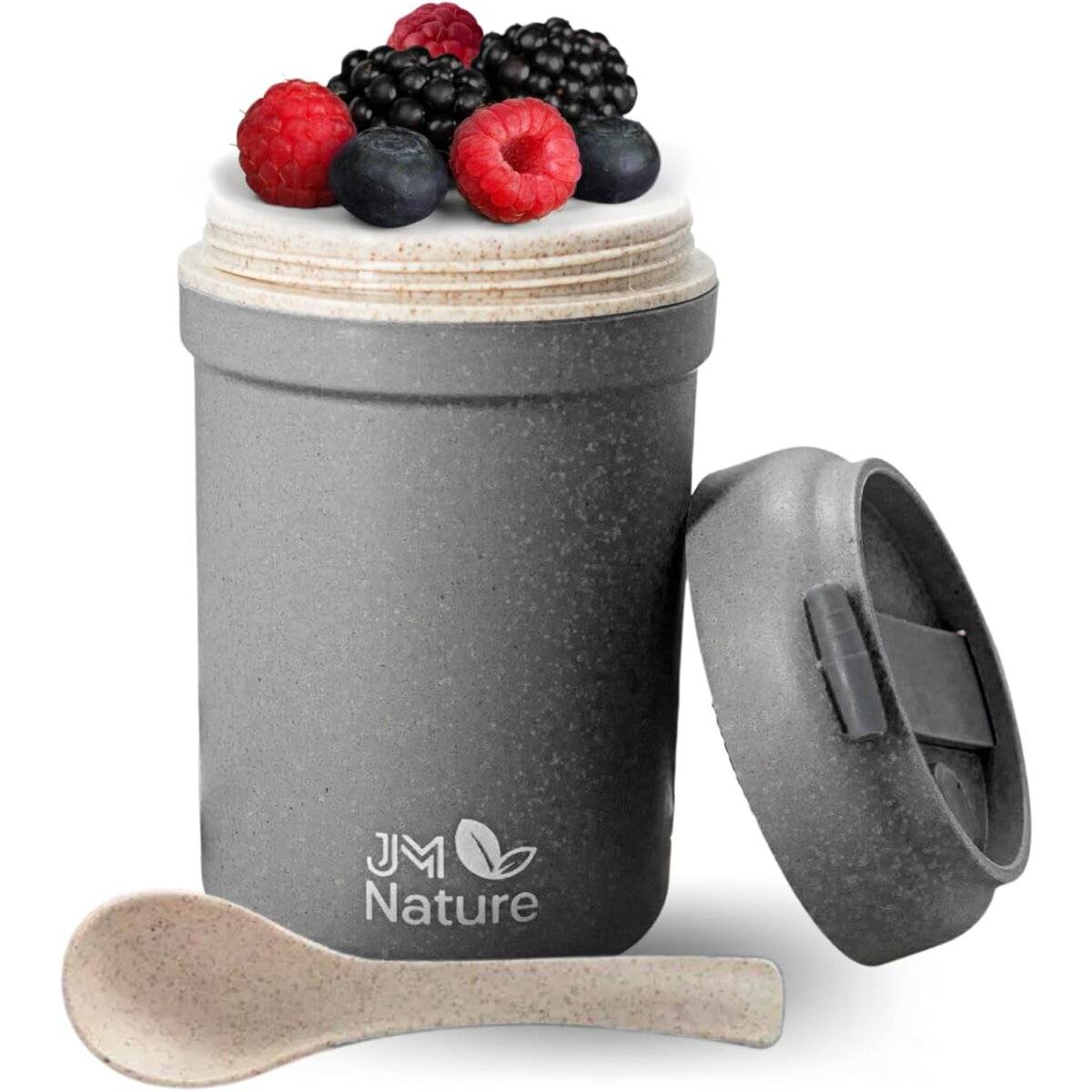 JM Nature Müslibecher To Go 2 Stk.  Nachhaltiger Joghurtbecher mit Deckel & Löffel 330 ml