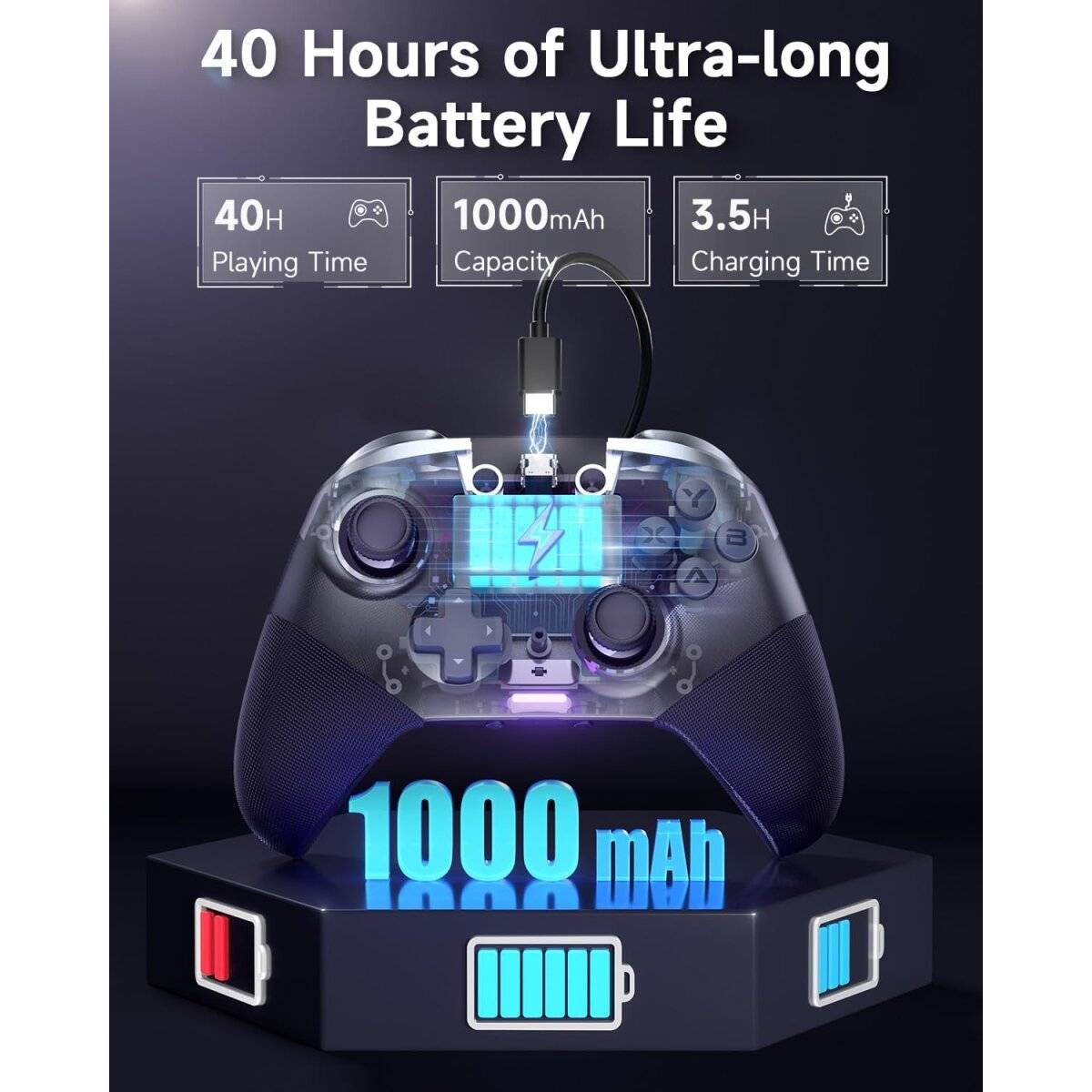 EasySMX X10 PC Controller mit Hall Triggers und Joysticks, Bluetooth Wireless Lila