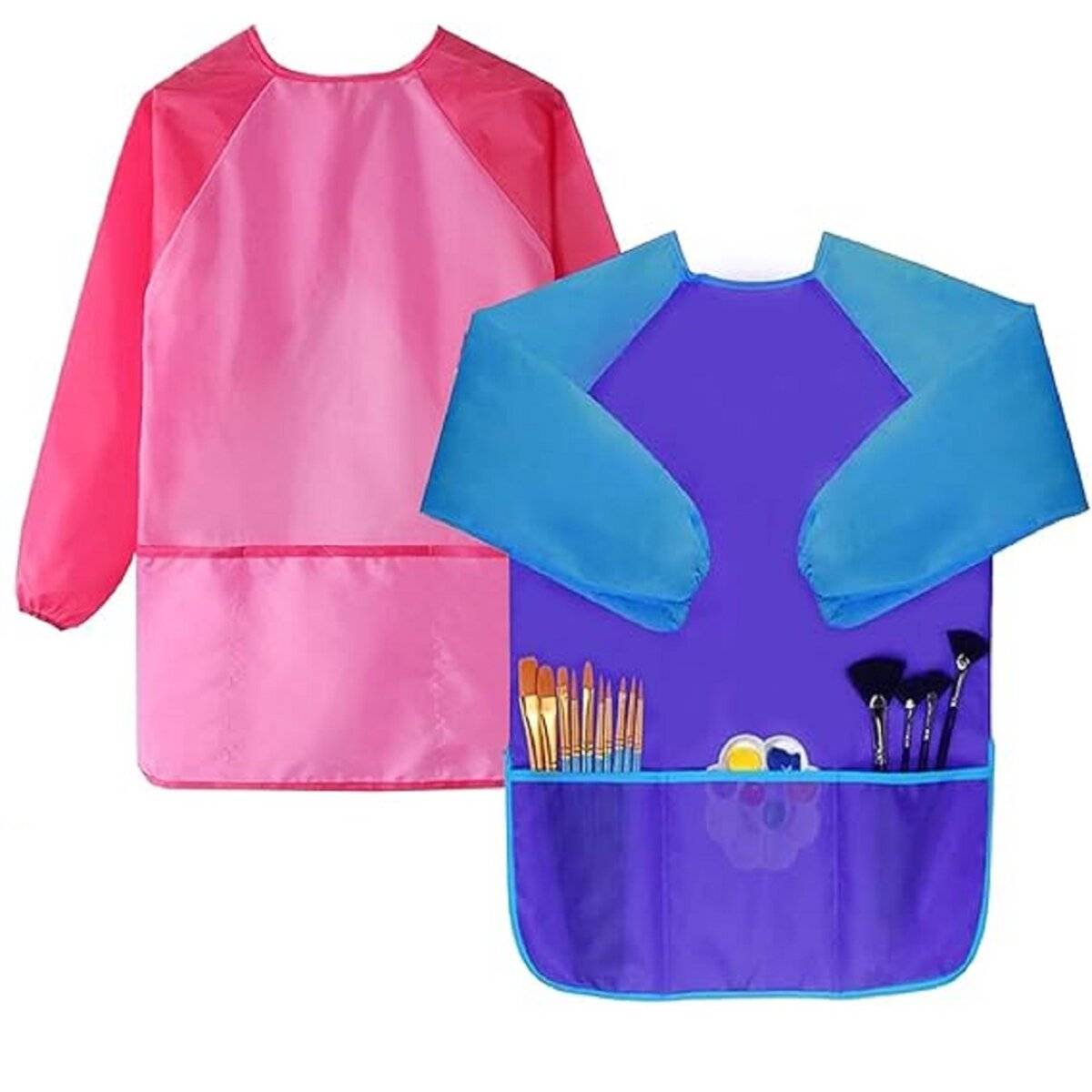Malkittel für Kinder  2er Set in Blau & Pink, ideal für kreative Aktivitäten, Onesize