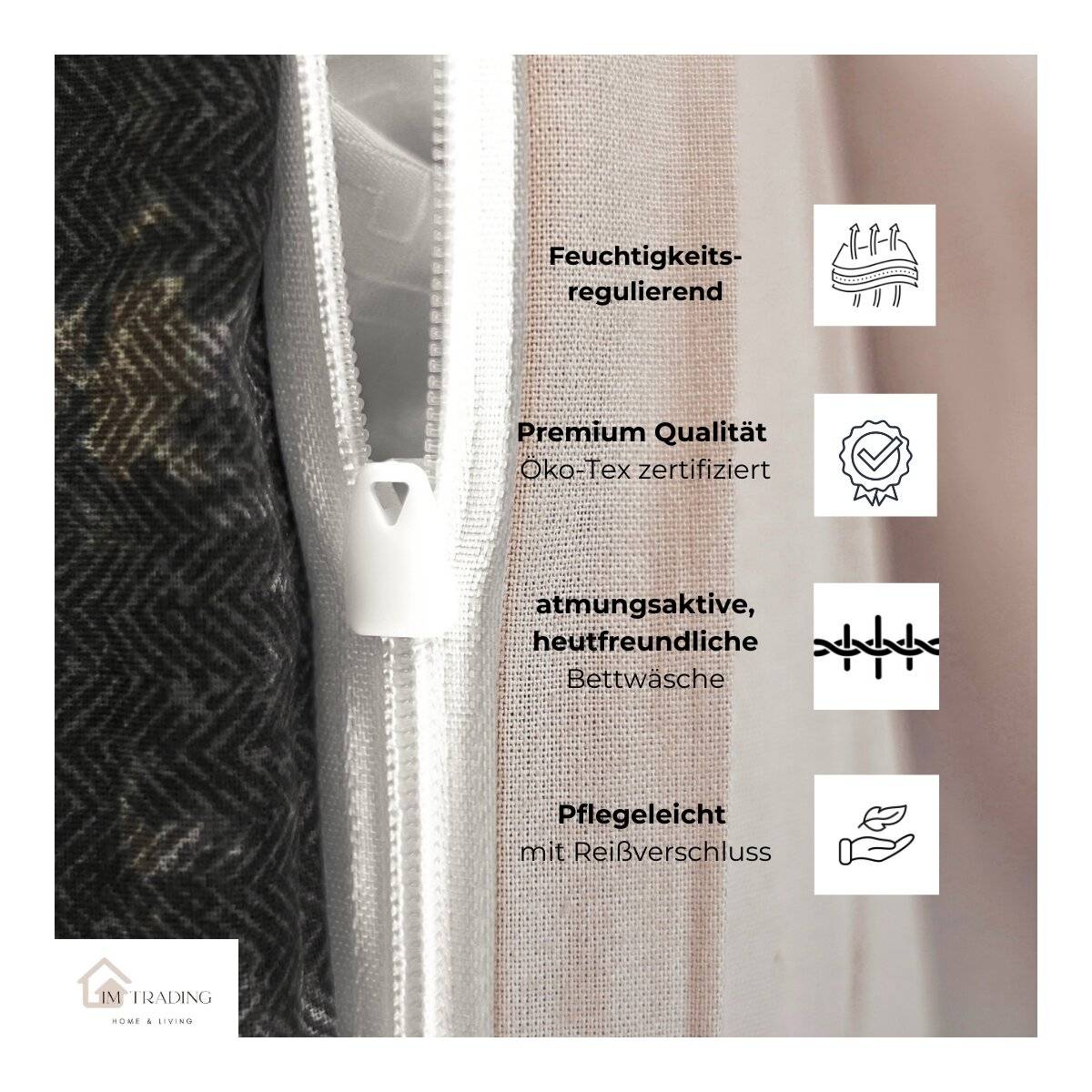 Renforcé Bettwäsche mit Reißverschluss, für Einzel- und Doppelbett 135 x 200 cm + 80 x 80 cm