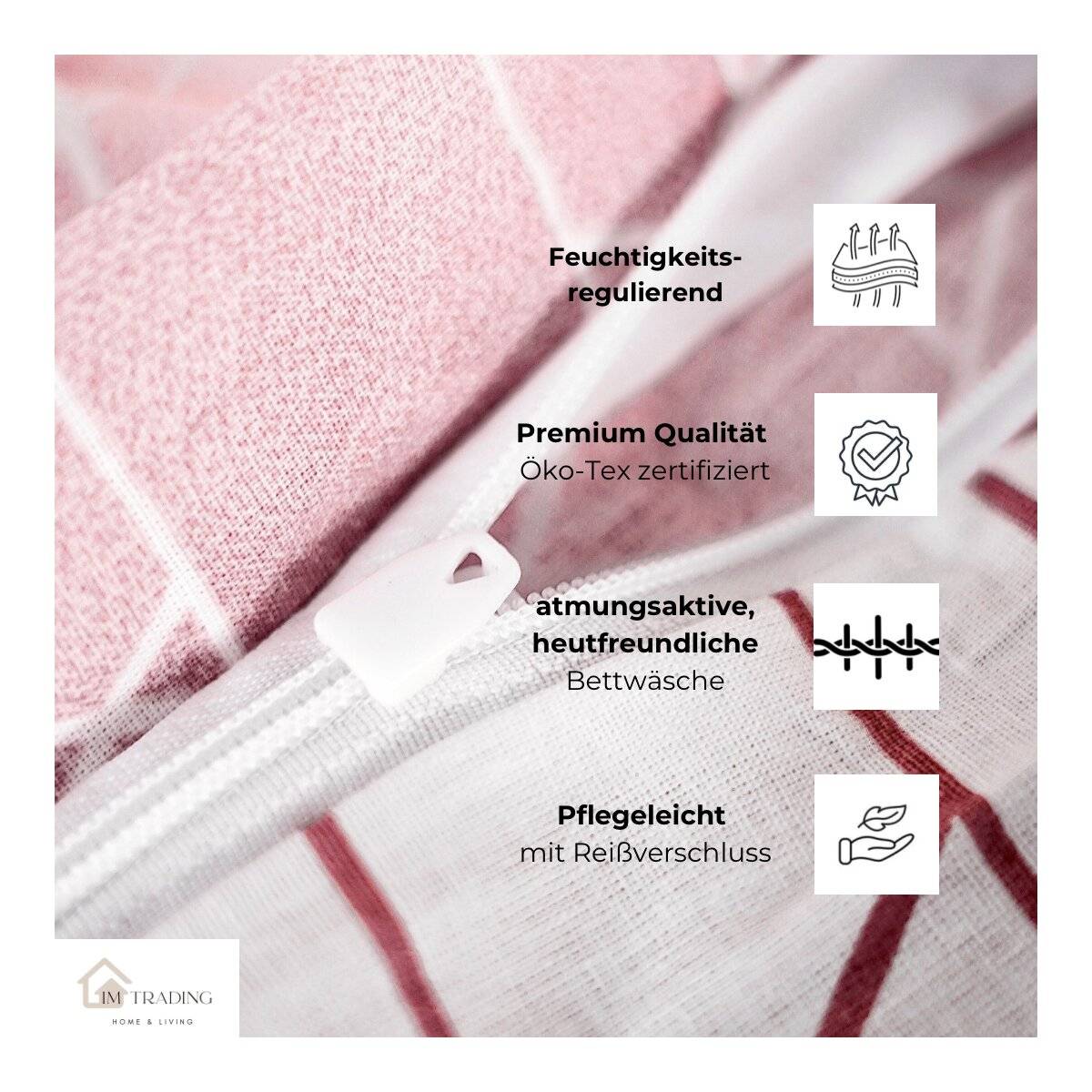 Renforcé Bettwäsche mit Reißverschluss, für Einzel- und Doppelbett 135 x 200 cm + 80 x 80 cm