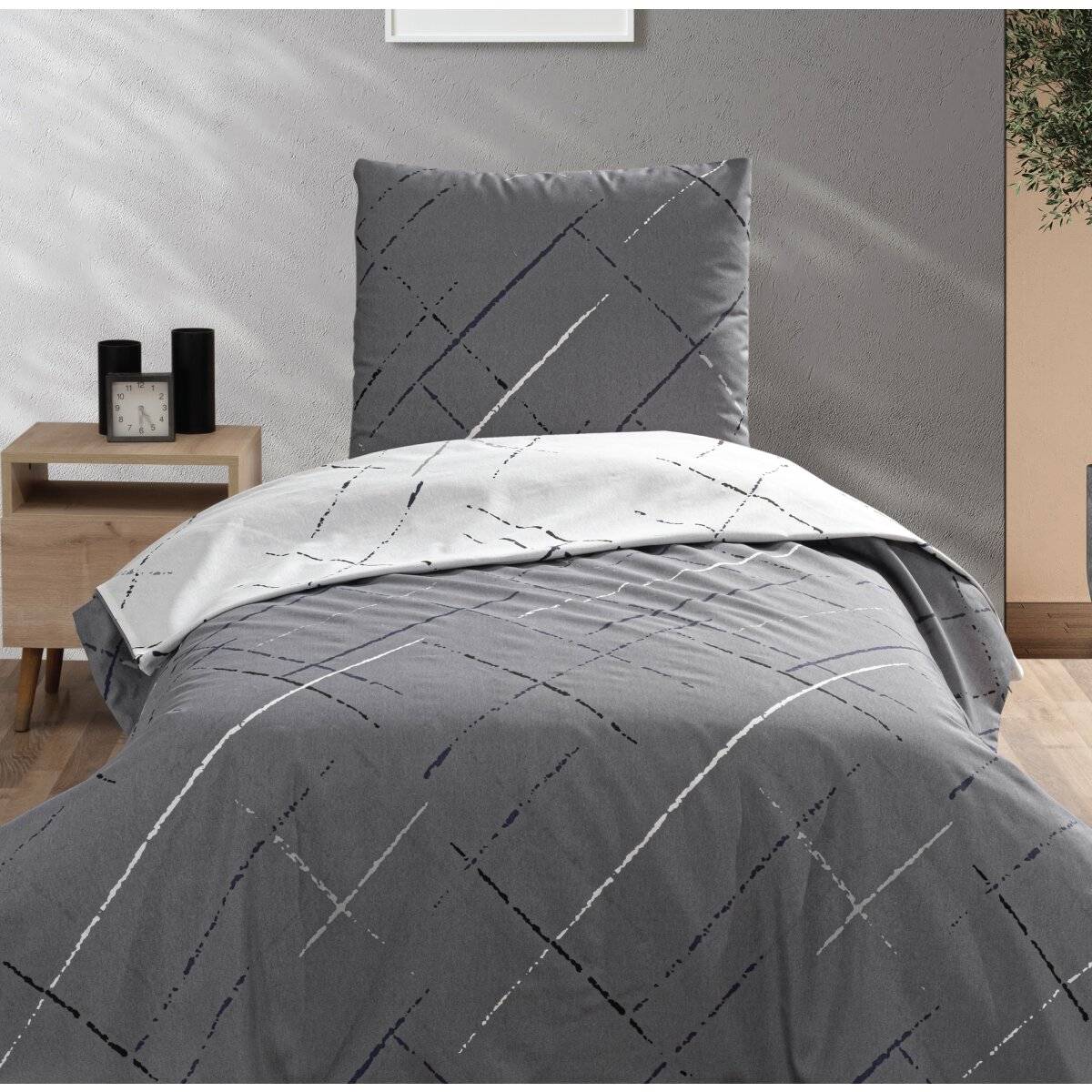 Moderne Bettwäsche mit Reißverschluss in Reflection Design, für Einzel- und Doppelbett 135 x 200 cm + 80 x 80 cm