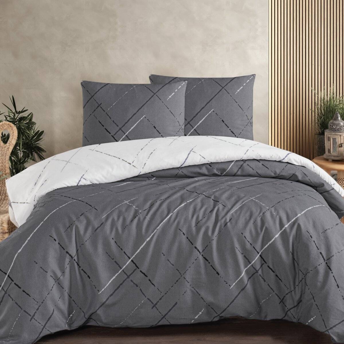 Moderne Bettwäsche mit Reißverschluss in Reflection Design, für Einzel- und Doppelbett 200 x 200 cm + 2x 80 x 80 cm