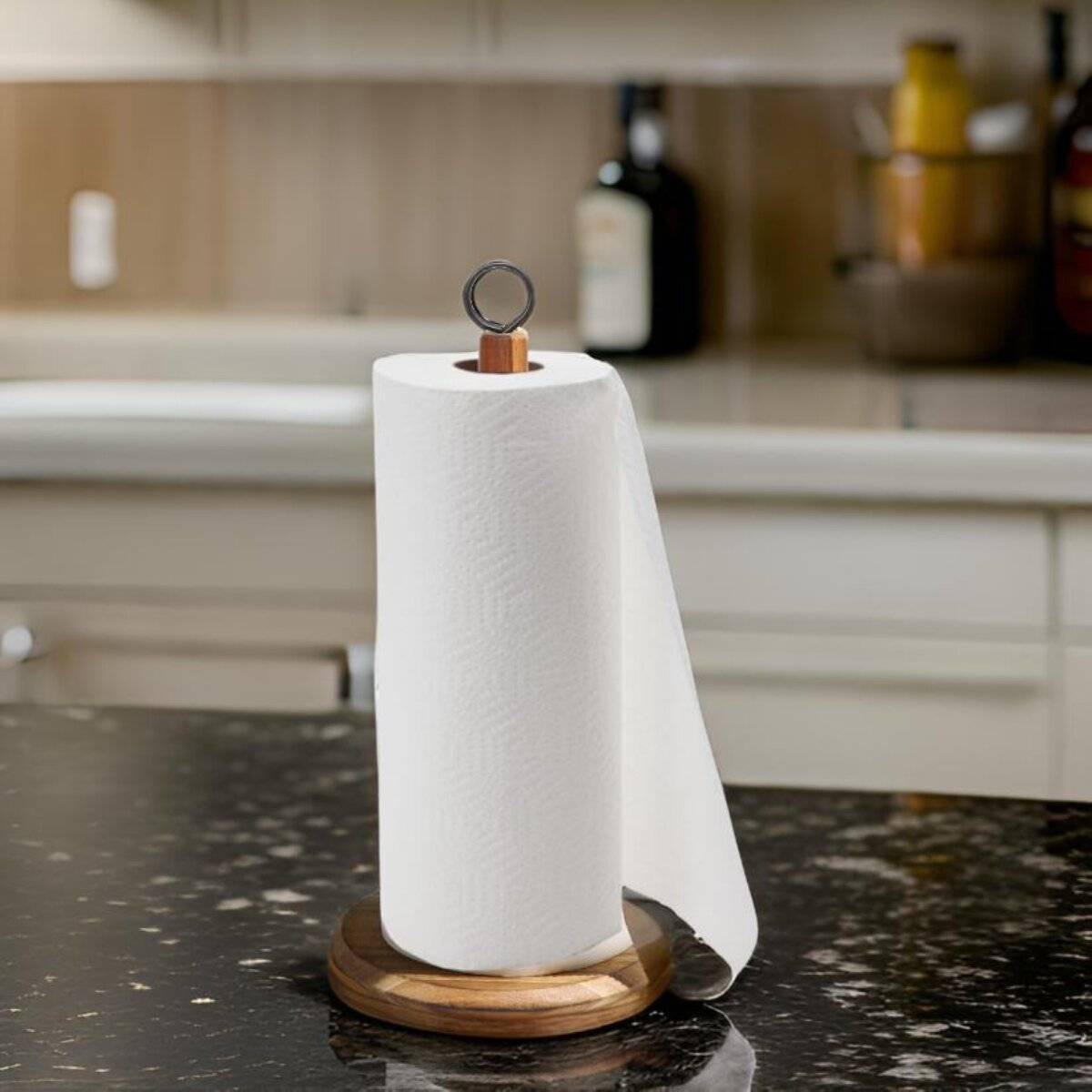 Rutschfester Bambus Küchenrollenhalter  Stilvoll & Praktisch ø15 cm