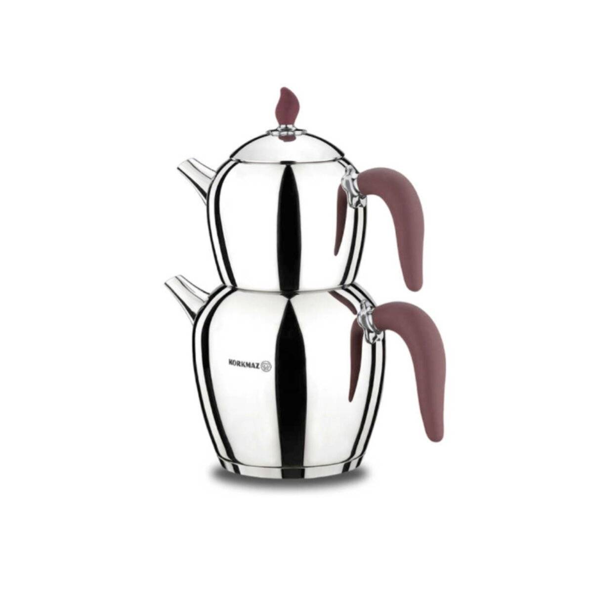 Korkmaz Sehnaz Teekannen-Set - Stilvolles Design in Red-Chrome 1,1L/2,3L
