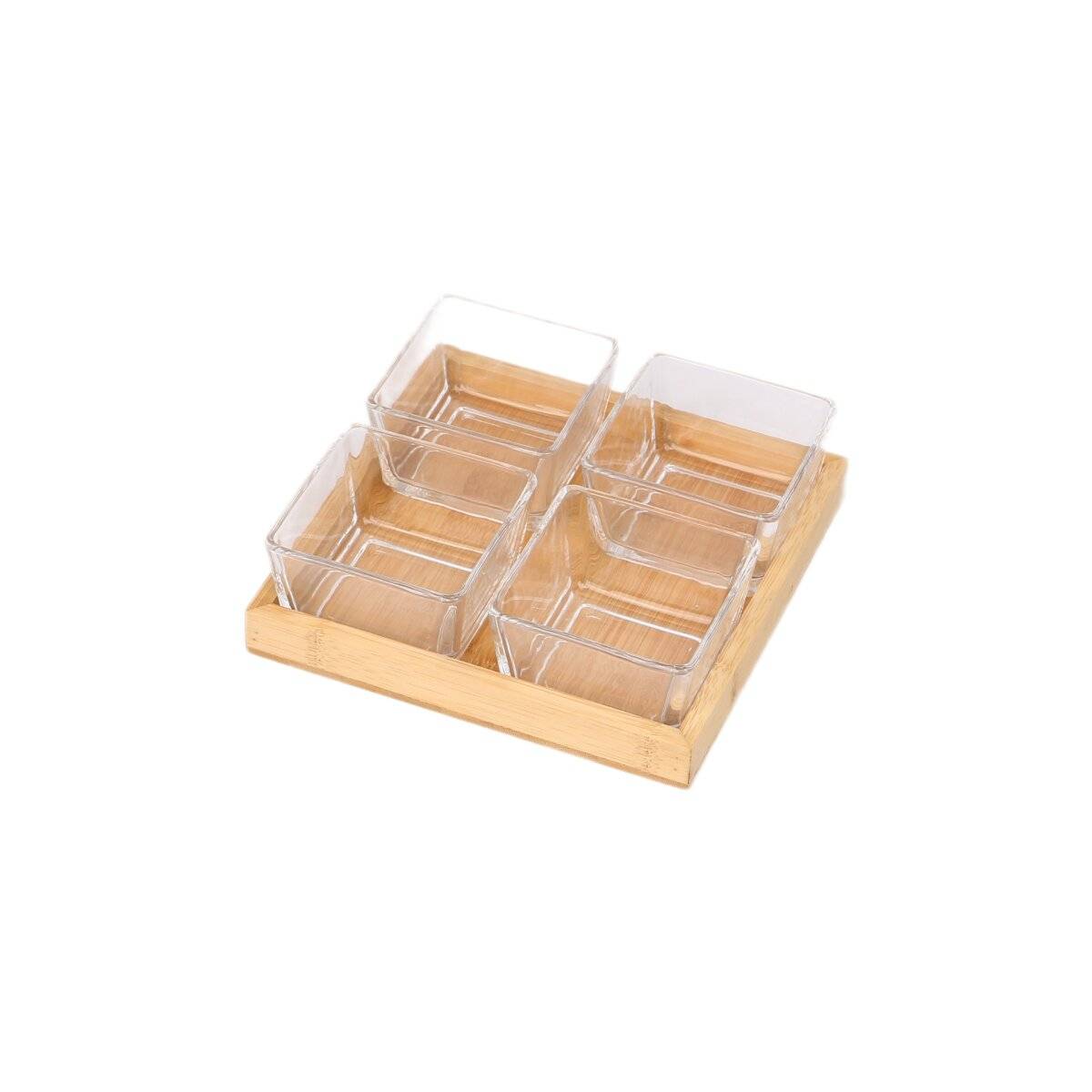 5-teiliges Bambus-Glas-Snackschalen-Set  Stilvoll Servieren & Genießen