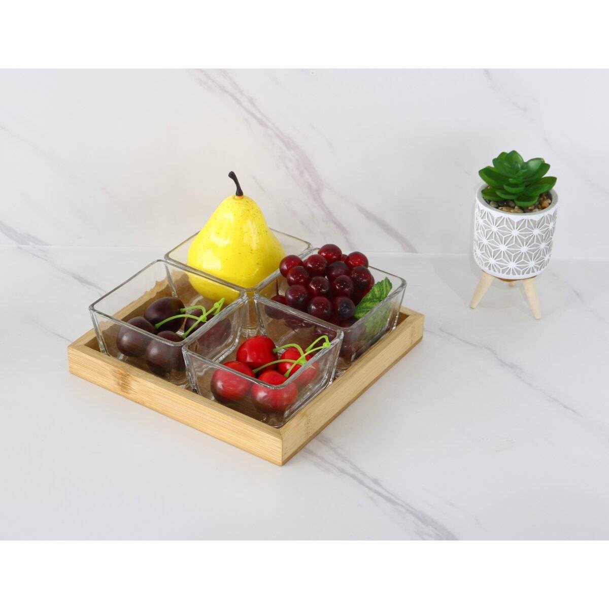 5-teiliges Bambus-Glas-Snackschalen-Set  Stilvoll Servieren & Genießen