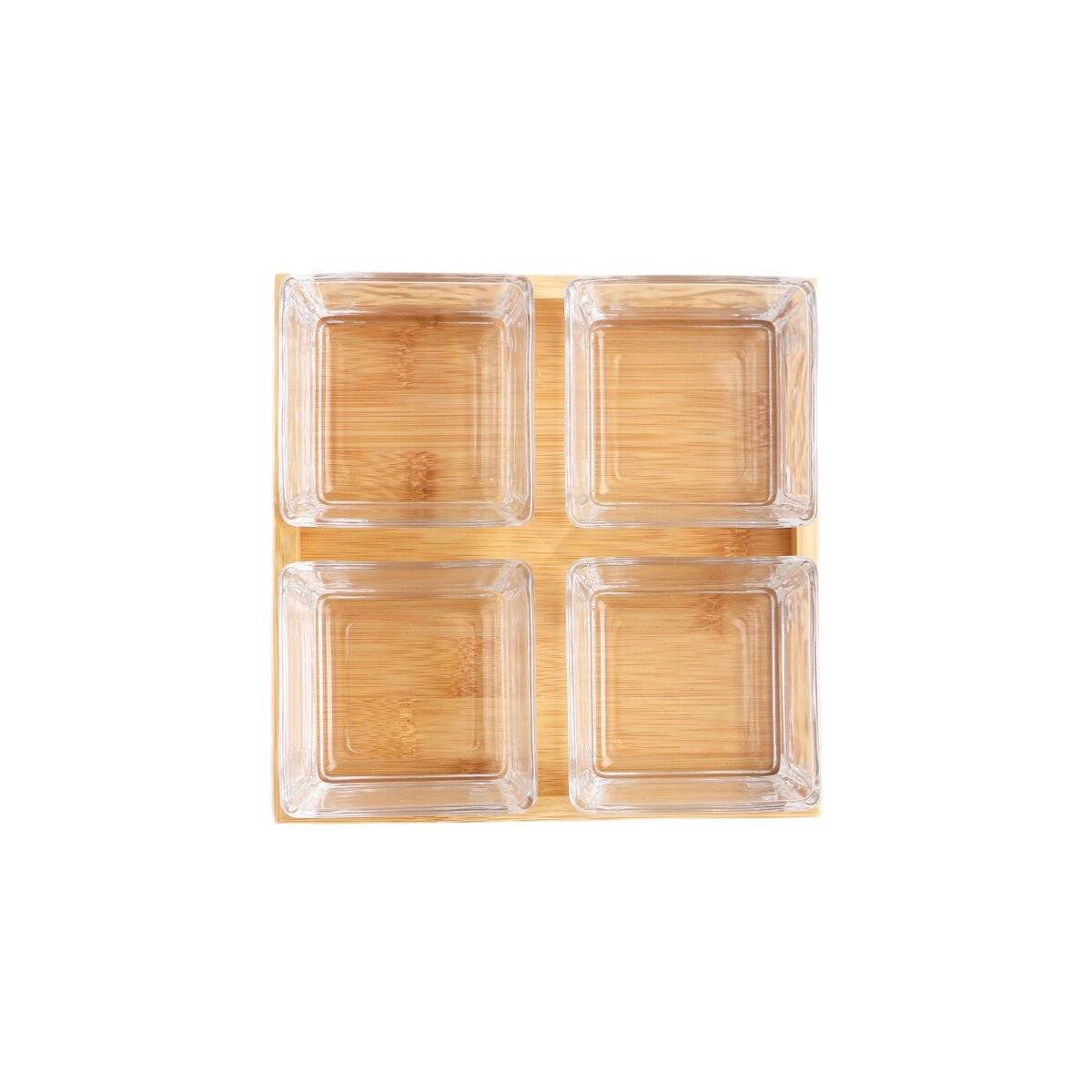 5-teiliges Bambus-Glas-Snackschalen-Set  Stilvoll Servieren & Genießen