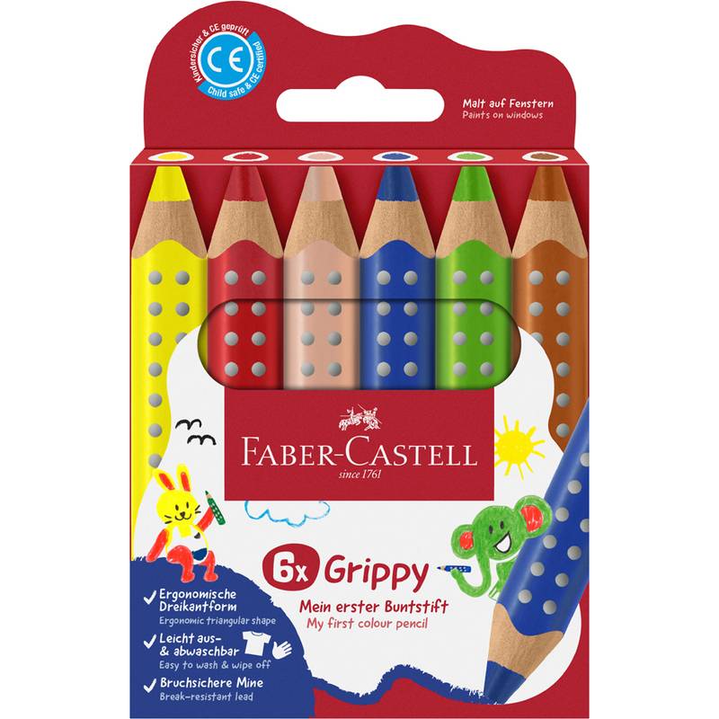 FABER-CASTELL Dreikant-Buntstift Grippy, 6er Kartonetui