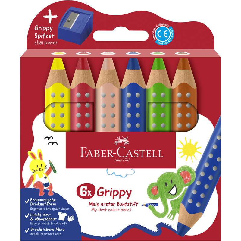 FABER-CASTELL Dreikant-Buntstift Grippy, 6er Kartonetui