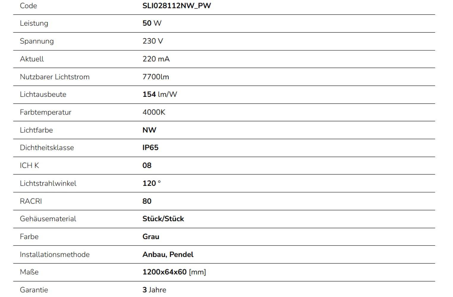 Spectrum LED LIMEA CONNECT HERMETIC 50W 120cm Feuchtraumleuchte 7700lm IP65 grau IK08 Neutralweiß 4000K
