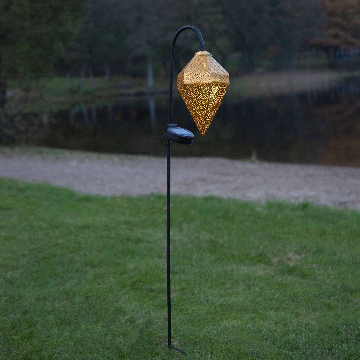 LED Solar Dekoleuchte Gartenleuchte Gartenstecker orientalisch Lichtsensor gold