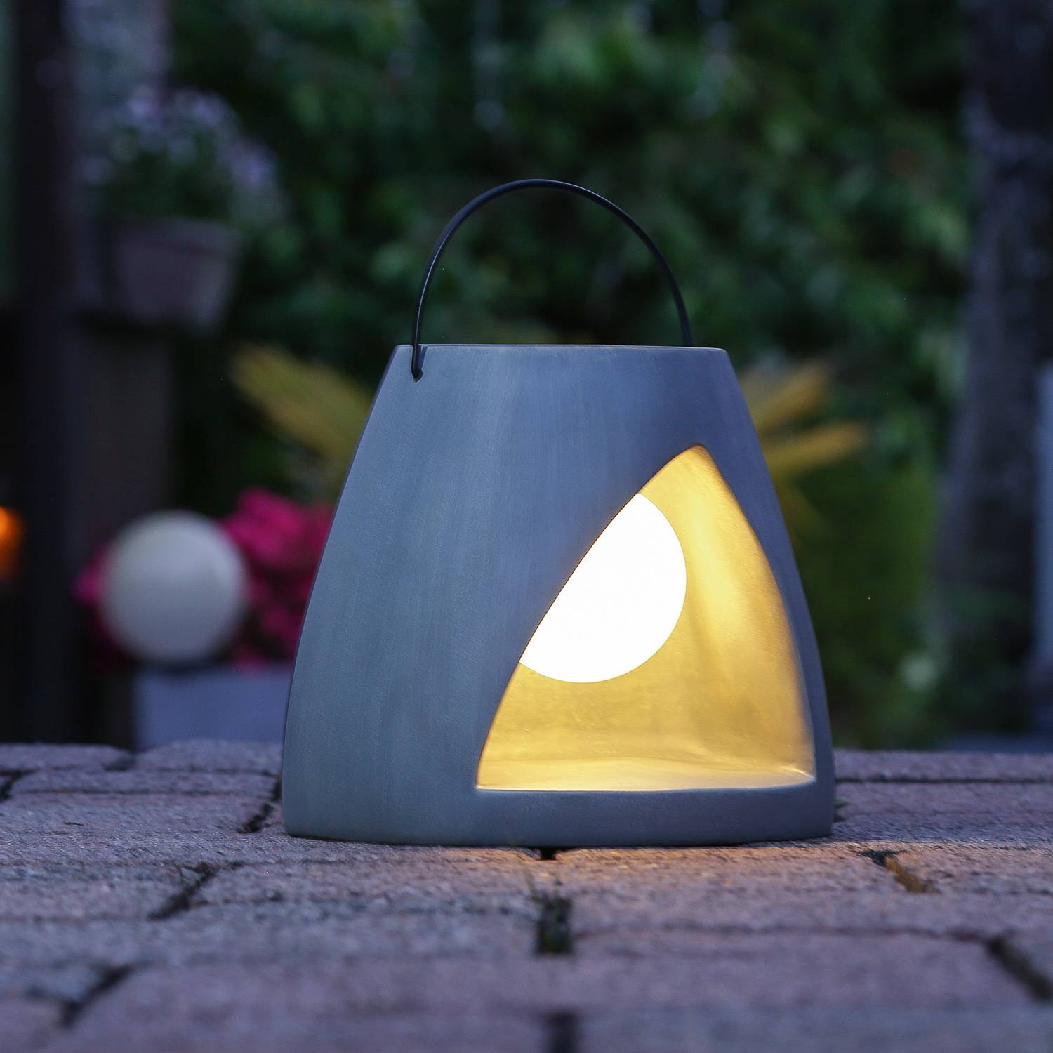 LED Solar Laterne 19,5cm grau Kugellampe im Stein Solarleuchte Gartenleuchte