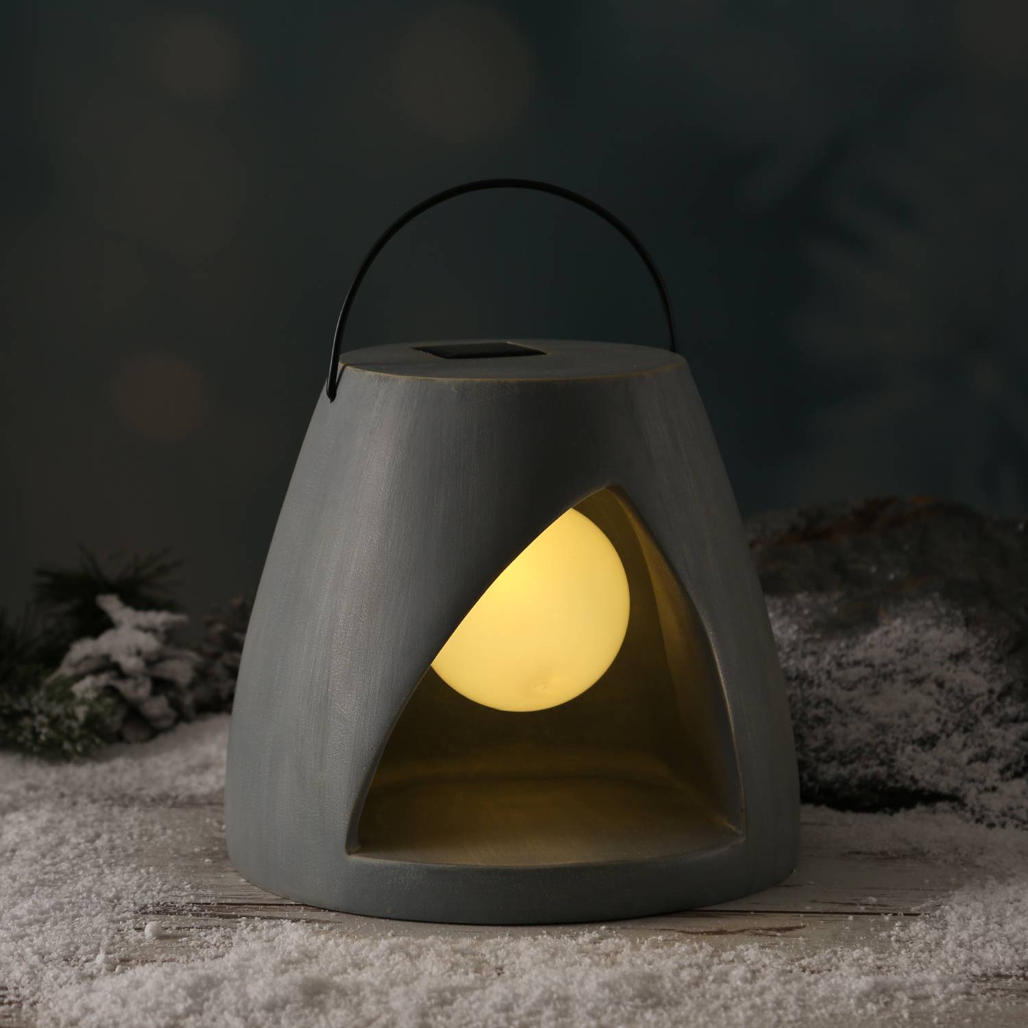 LED Solar Laterne 19,5cm grau Kugellampe im Stein Solarleuchte Gartenleuchte