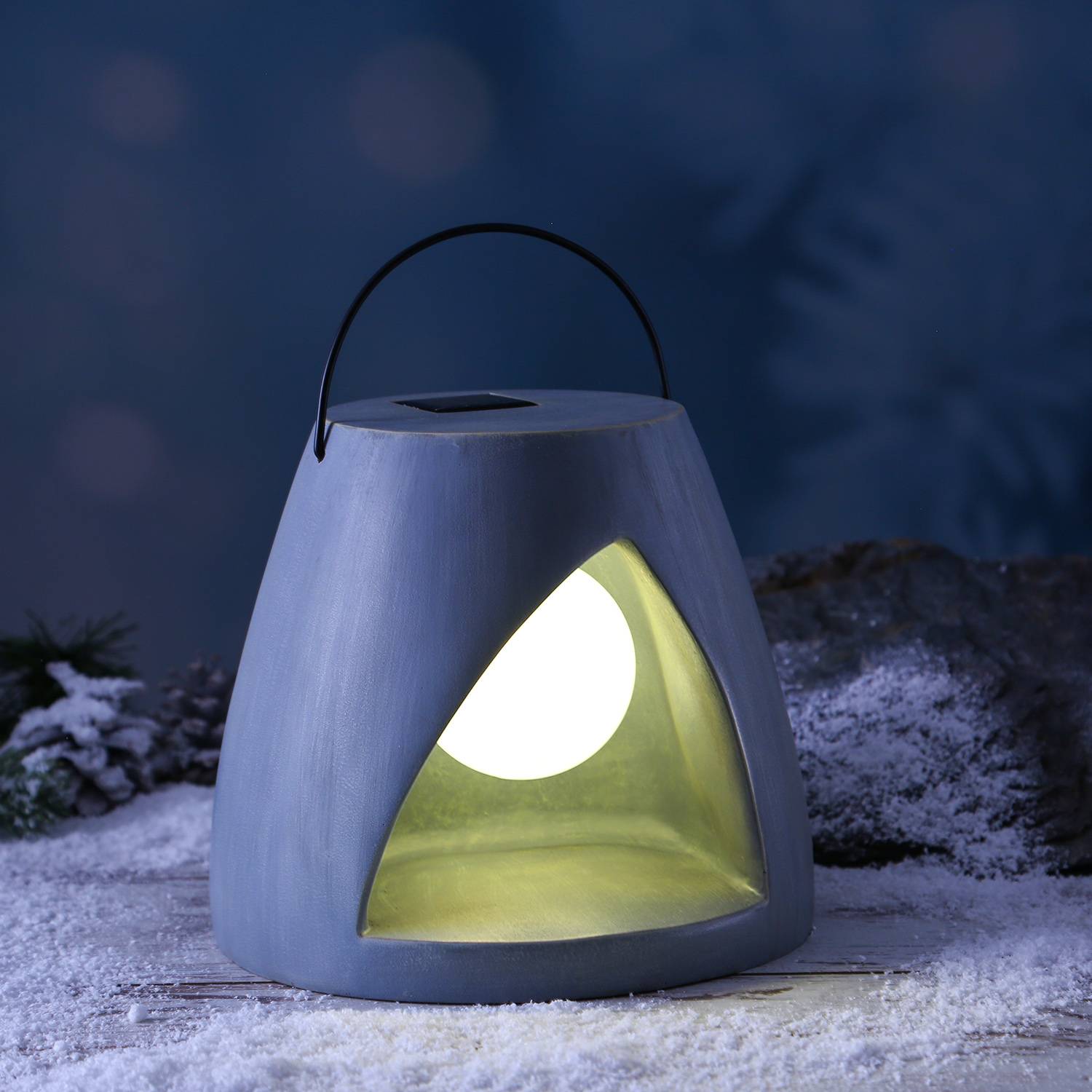 LED Solar Laterne 19,5cm grau Kugellampe im Stein Solarleuchte Gartenleuchte