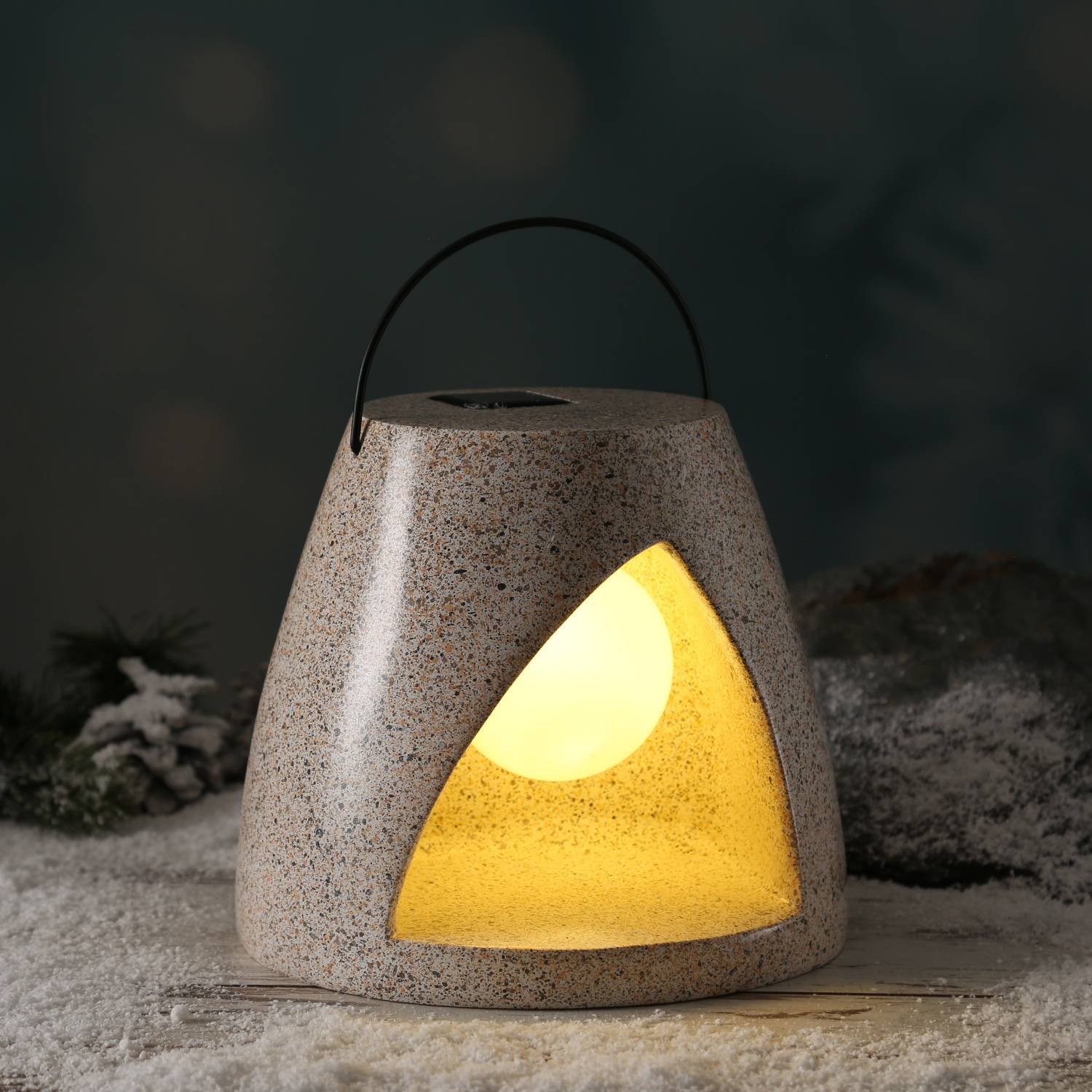 LED Solar Laterne 19,5cm beige Kugellampe im Stein Solarleuchte Gartenleuchte