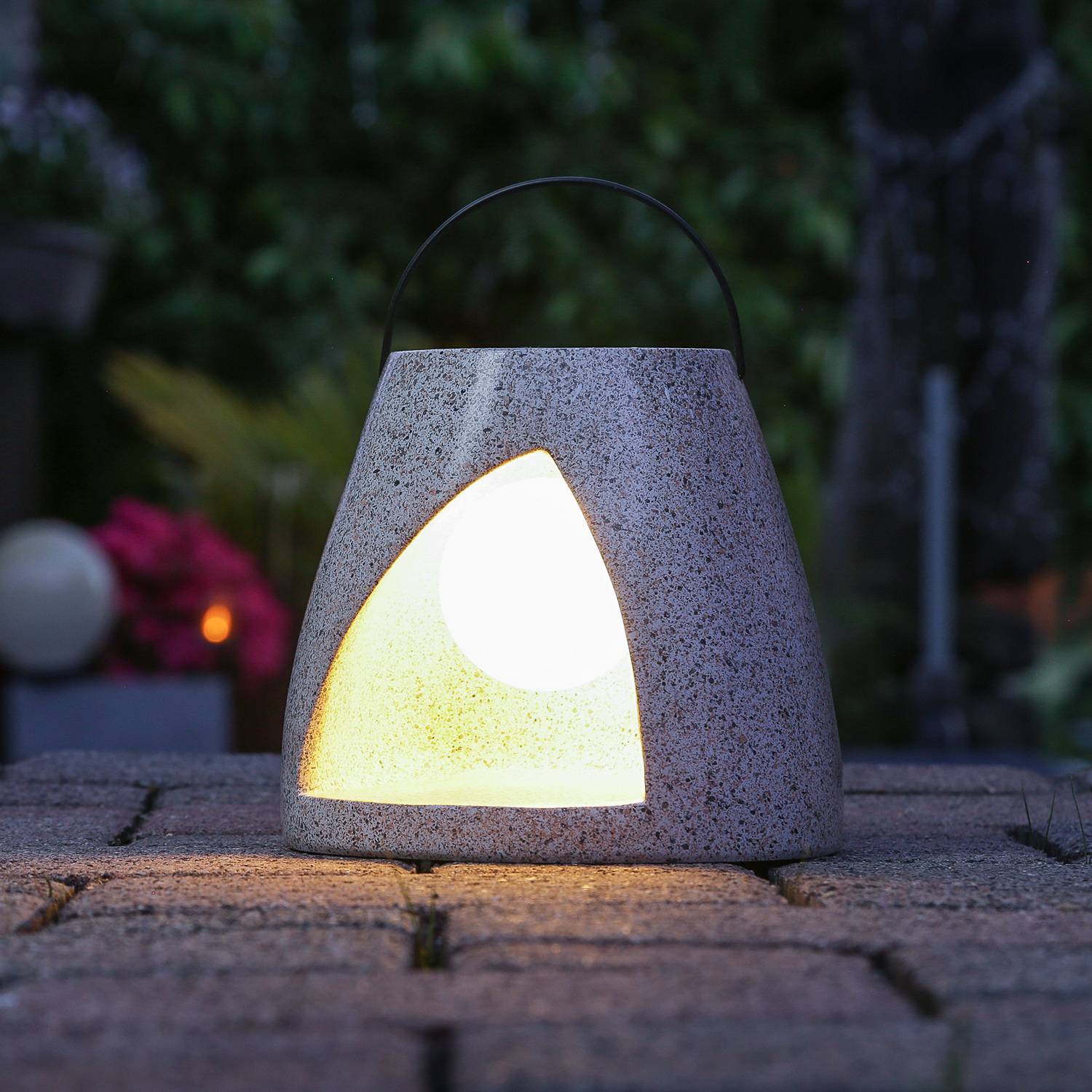LED Solar Laterne 19,5cm beige Kugellampe im Stein Solarleuchte Gartenleuchte