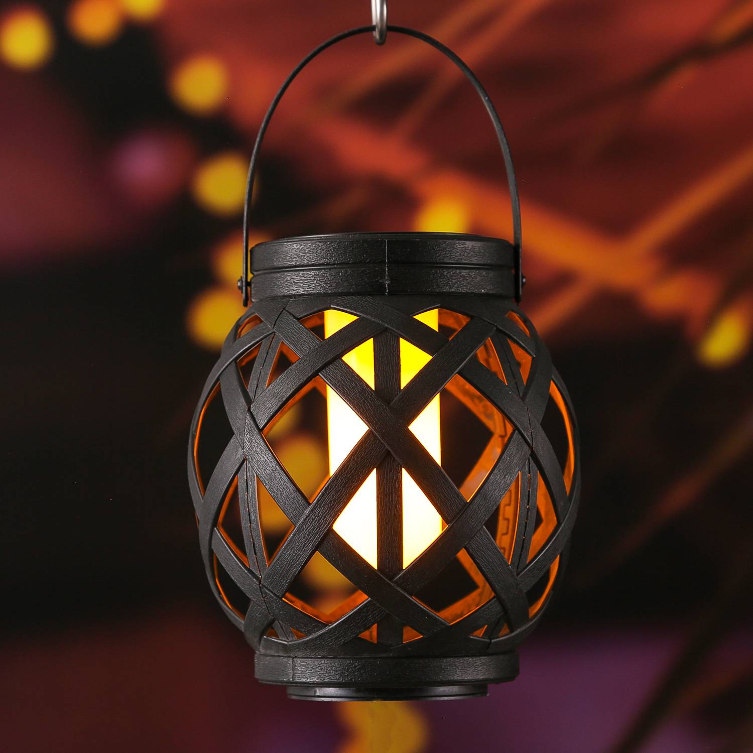 LED Solar Laterne Flammeneffekt Dekolaterne flackernd H: 16cm schwarz Windlicht
