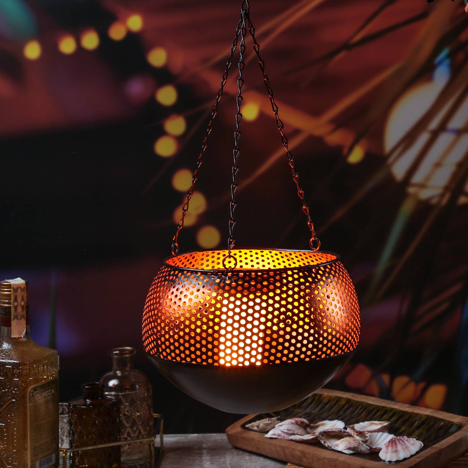 LED Solar Laterne Hängeleuchte Flammeneffekt D: 21cm Garten Terrasse Balkon