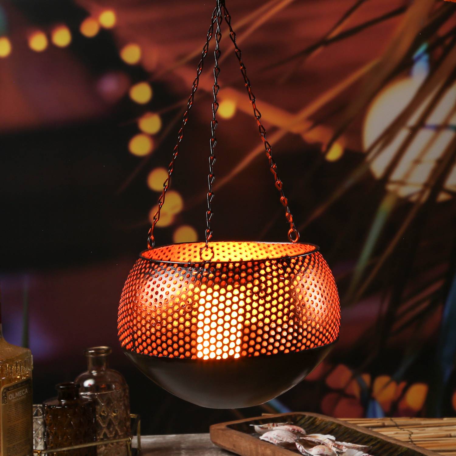 LED Solar Laterne Hängeleuchte Flammeneffekt D: 21cm Garten Terrasse Balkon