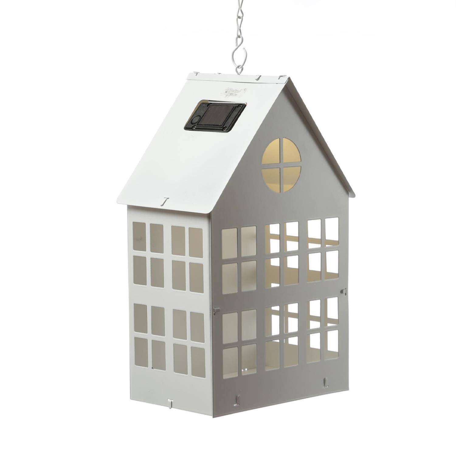 LED Solar Haus Lichterhaus DIY Deko Laterne Metall Lichtsensor H: 28cm für Außen