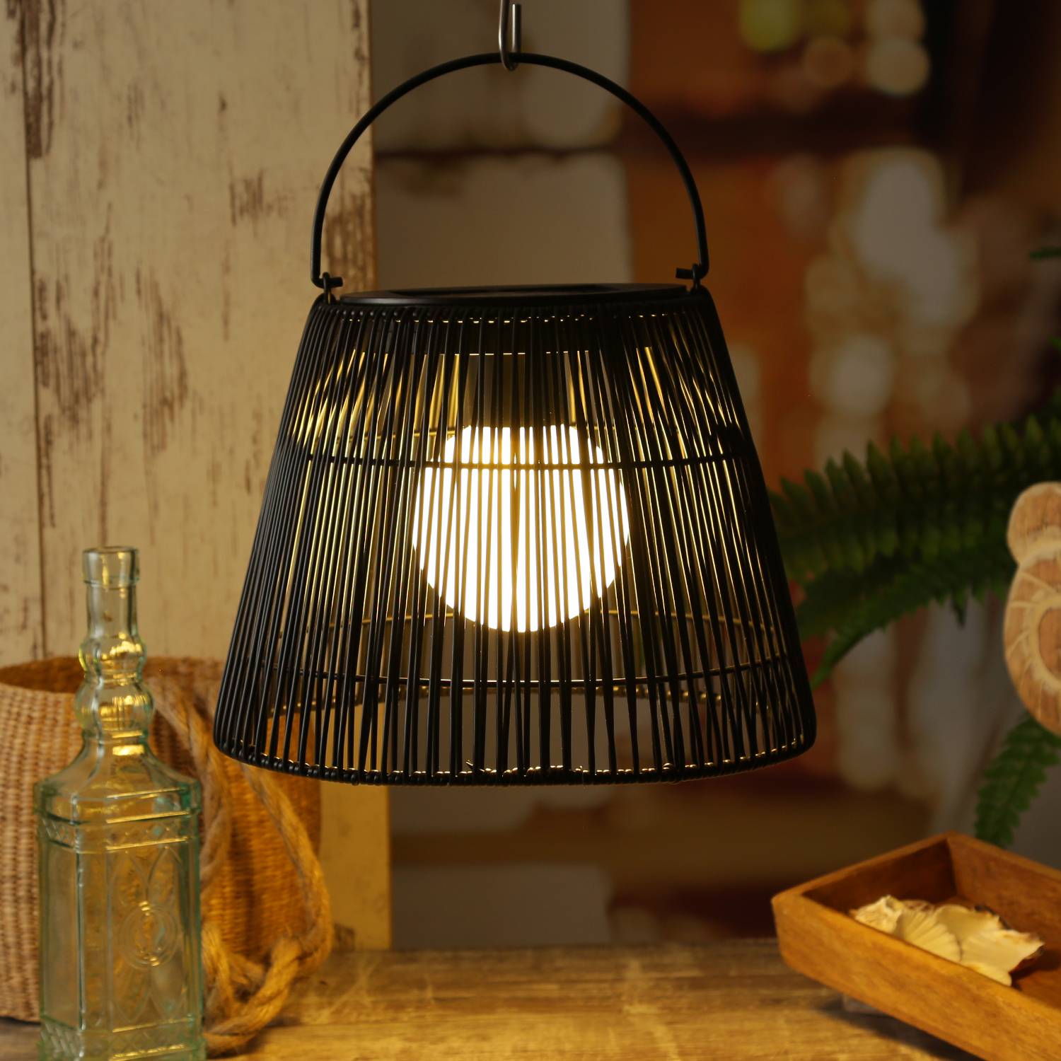 LED Solar Laterne Hängeleuchte in Rattanoptik Korbgeflecht für Terrasse Balkon