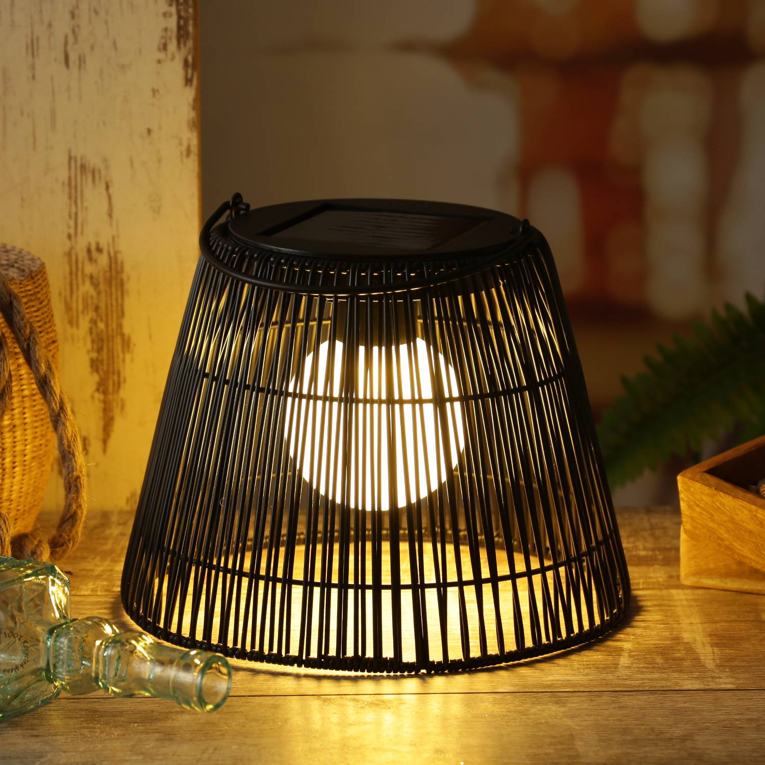 LED Solar Laterne Hängeleuchte in Rattanoptik Korbgeflecht für Terrasse Balkon