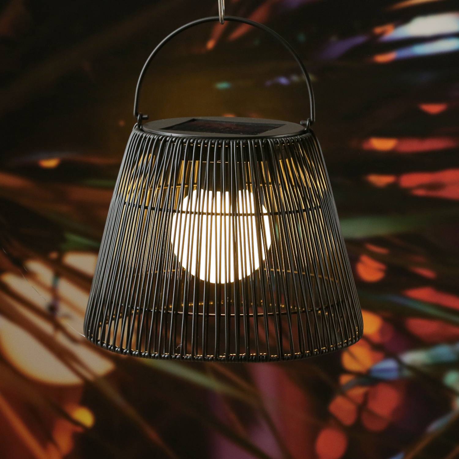 LED Solar Laterne Hängeleuchte in Rattanoptik Korbgeflecht für Terrasse Balkon