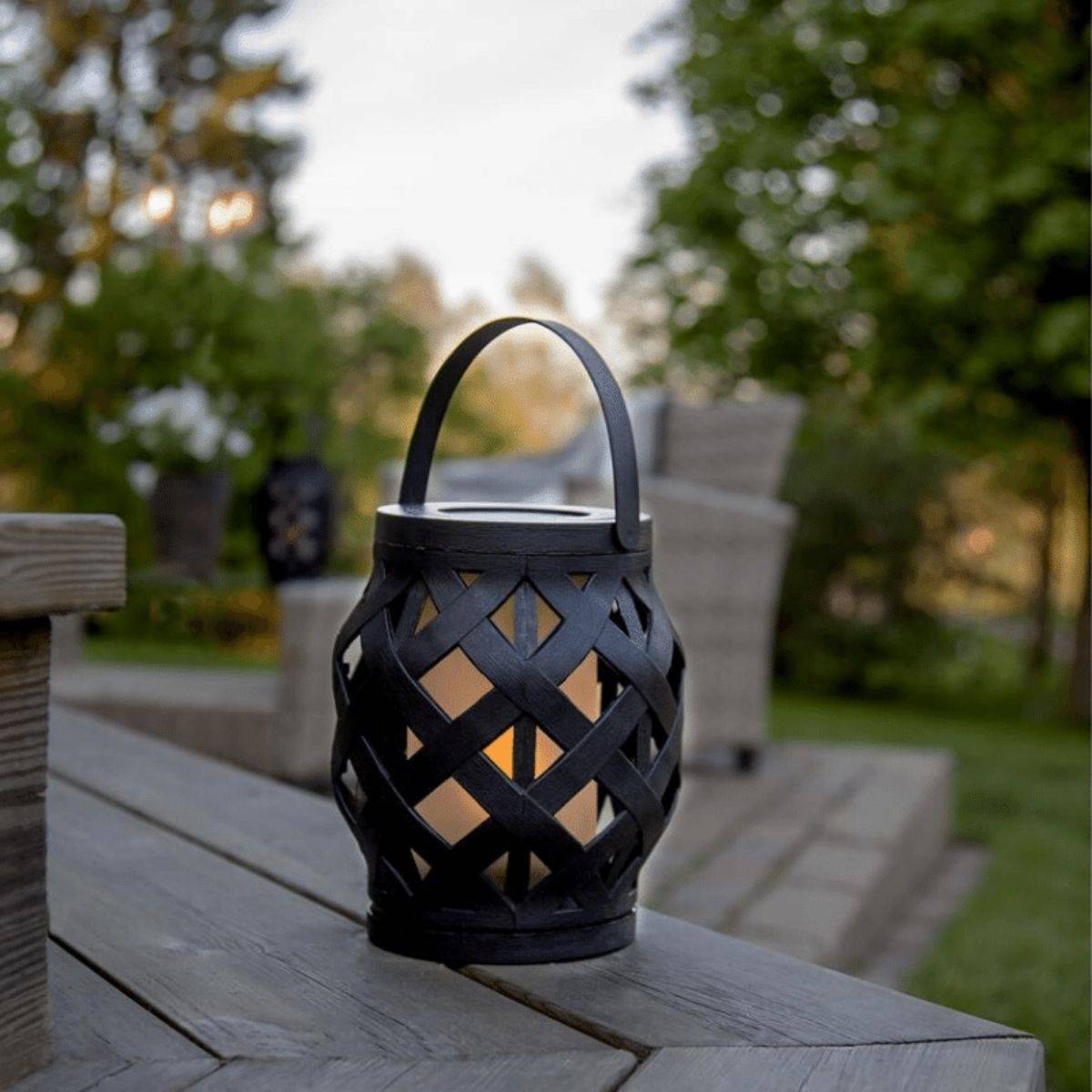 LED Laterne Windlicht Flame LED mit bewegtem Feuereffekt H: 16cm Timer schwarz