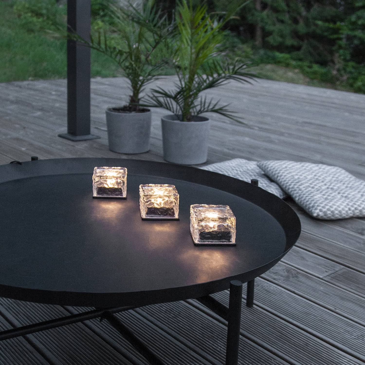 LED Solar Kerzen Windlichter Eiswürfelform Cube Lichtsensor Gartendeko 3 Stück