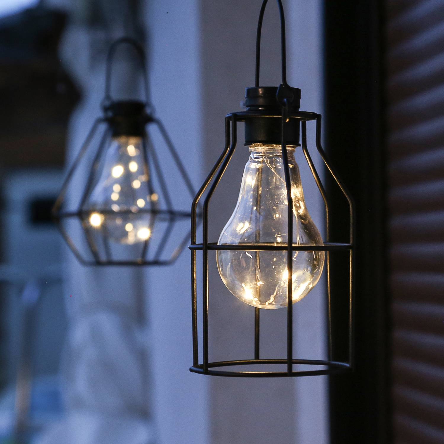 LED Solar Hängeleuchte eckig Industrial Look Gitter Garten Balkon Sensor 14,5cm