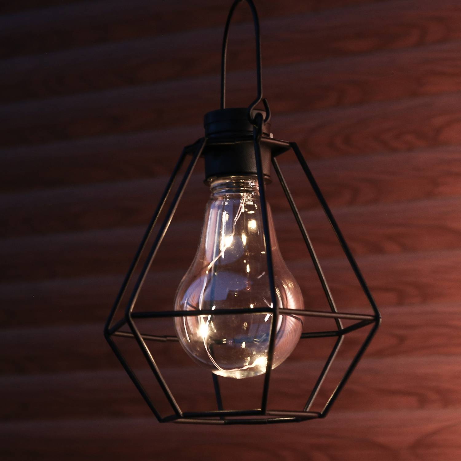 LED Solar Hängeleuchte eckig Industrial Look Gitter Garten Balkon Sensor 14,5cm