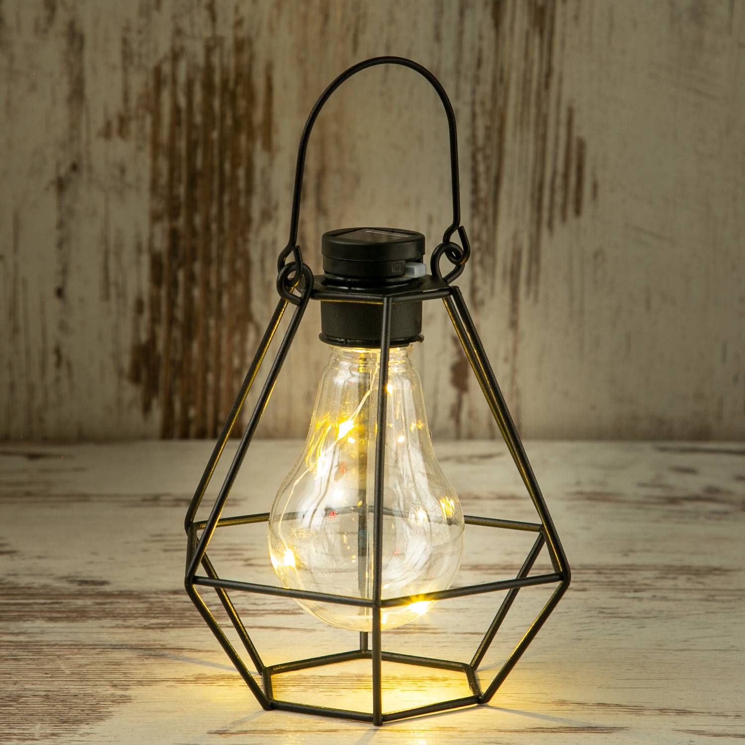 LED Solar Hängeleuchte eckig Industrial Look Gitter Garten Balkon Sensor 14,5cm