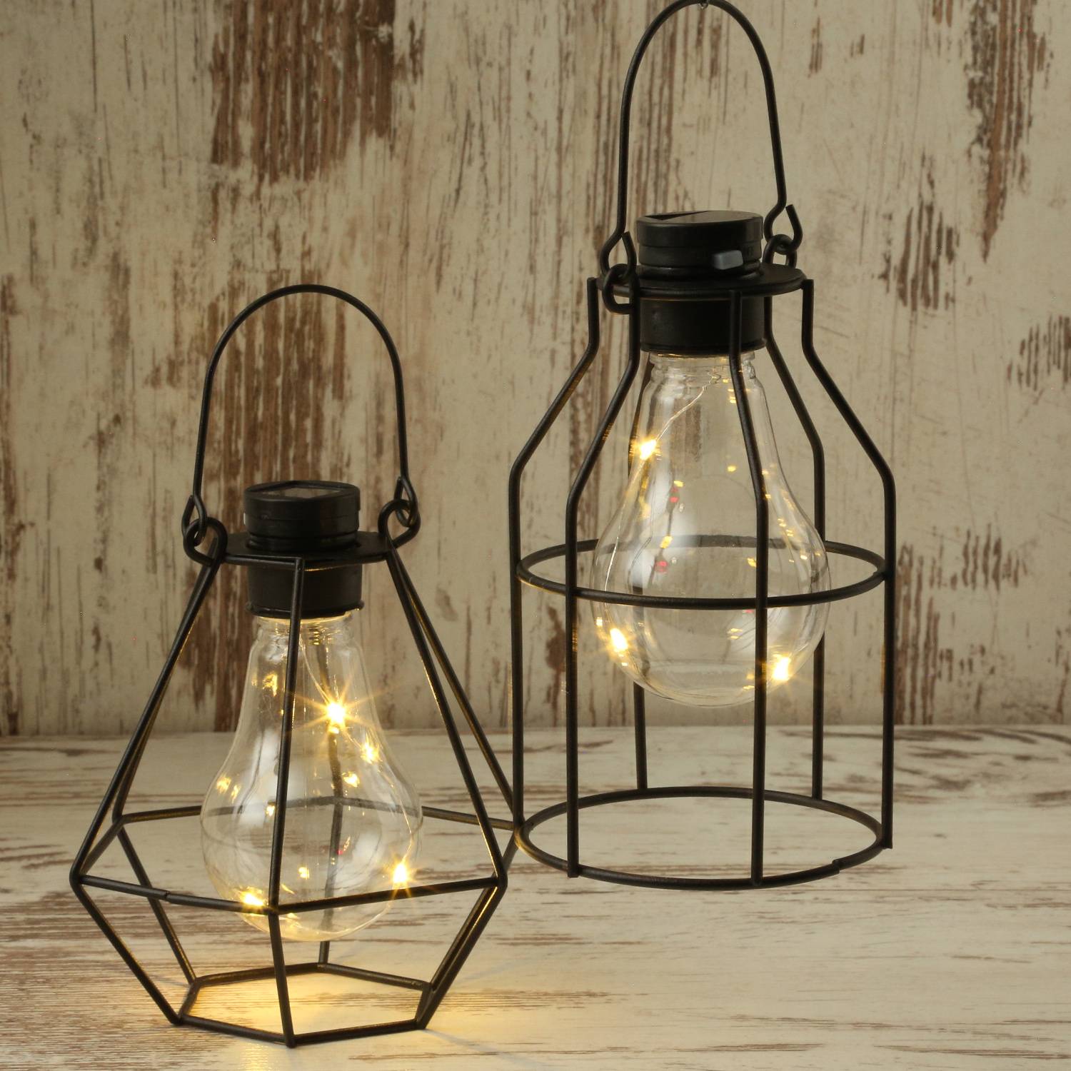 LED Solar Hängeleuchte eckig Industrial Look Gitter Garten Balkon Sensor 14,5cm