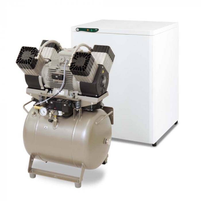 4-Zylinder-Kompressor - Motorleistung 2,2 kW - Druckluftbehälter 50 l - Typ DK50 4VR/50S, 400V/50Hz - Trockner ohne - Schalldämmbox mit - Lieferleis
