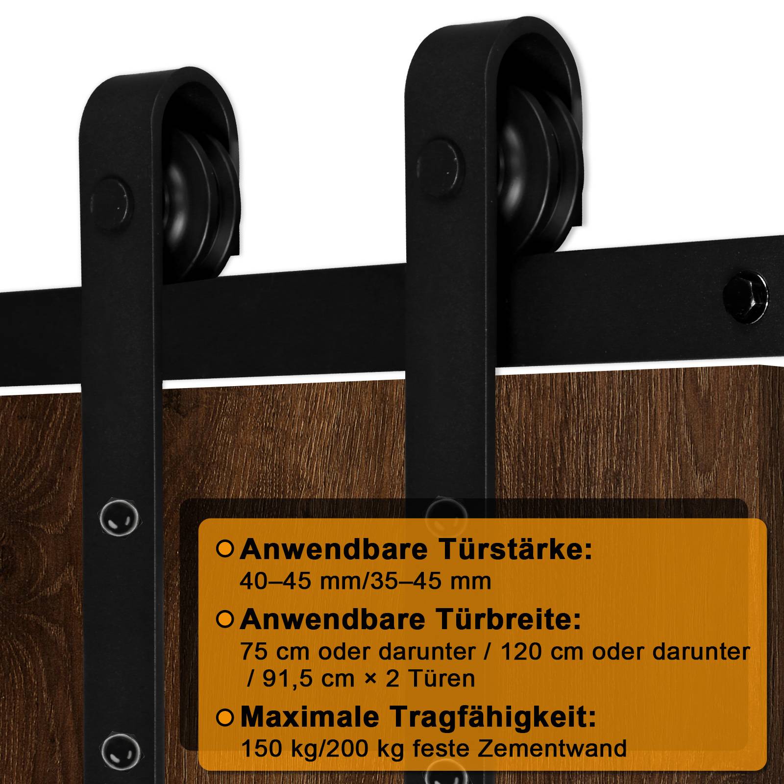 Schiebetürbeschlag Zimmertür Türbeschlag Big Wheel Scheunentor Belastung 150kg Laufschienen Schiebetürsystem Set 152 cm