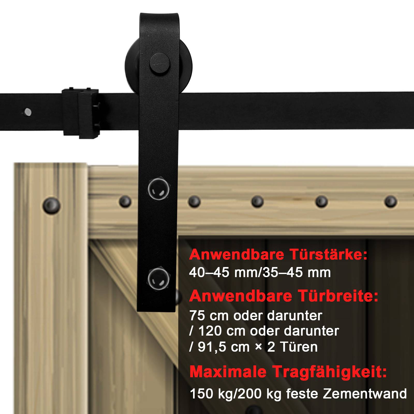 Schiebetürbeschlag Zimmertür Türbeschlag Big Wheel Scheunentor Belastung 150kg Laufschienen Schiebetürsystem Set 152 cm
