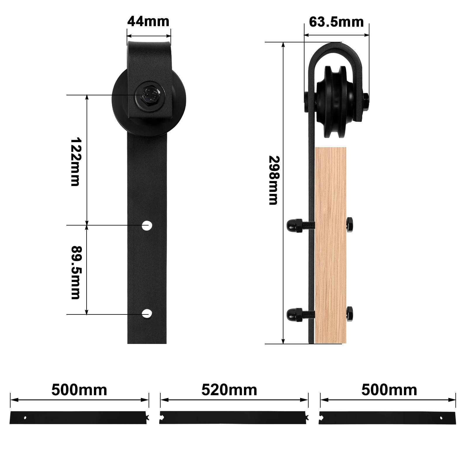 Schiebetürbeschlag Zimmertür Türbeschlag Big Wheel Scheunentor Belastung 150kg Laufschienen Schiebetürsystem Set 152 cm