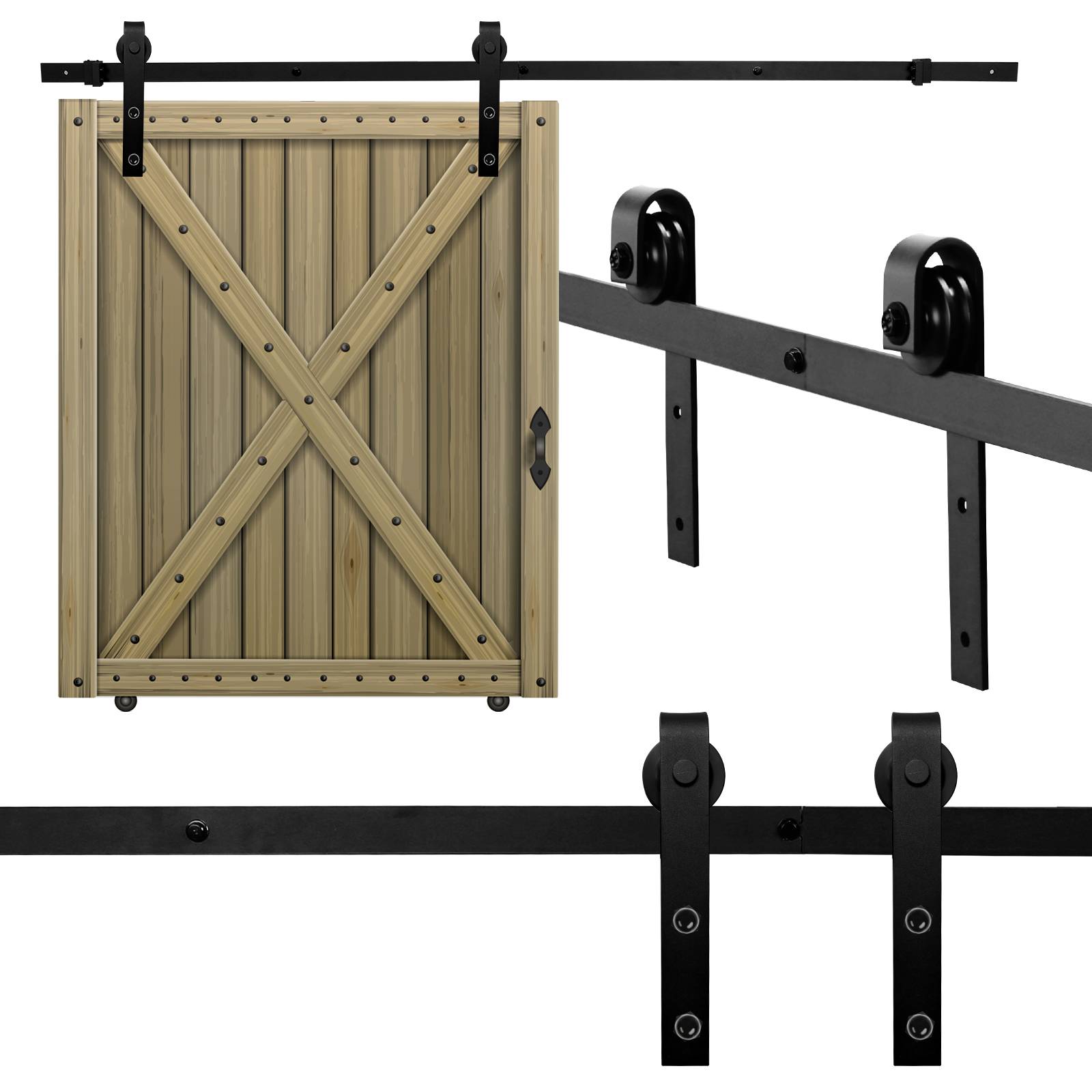 Schiebetürbeschlag Zimmertür Türbeschlag Big Wheel Scheunentor Belastung 150kg Laufschienen Schiebetürsystem Set 244 cm