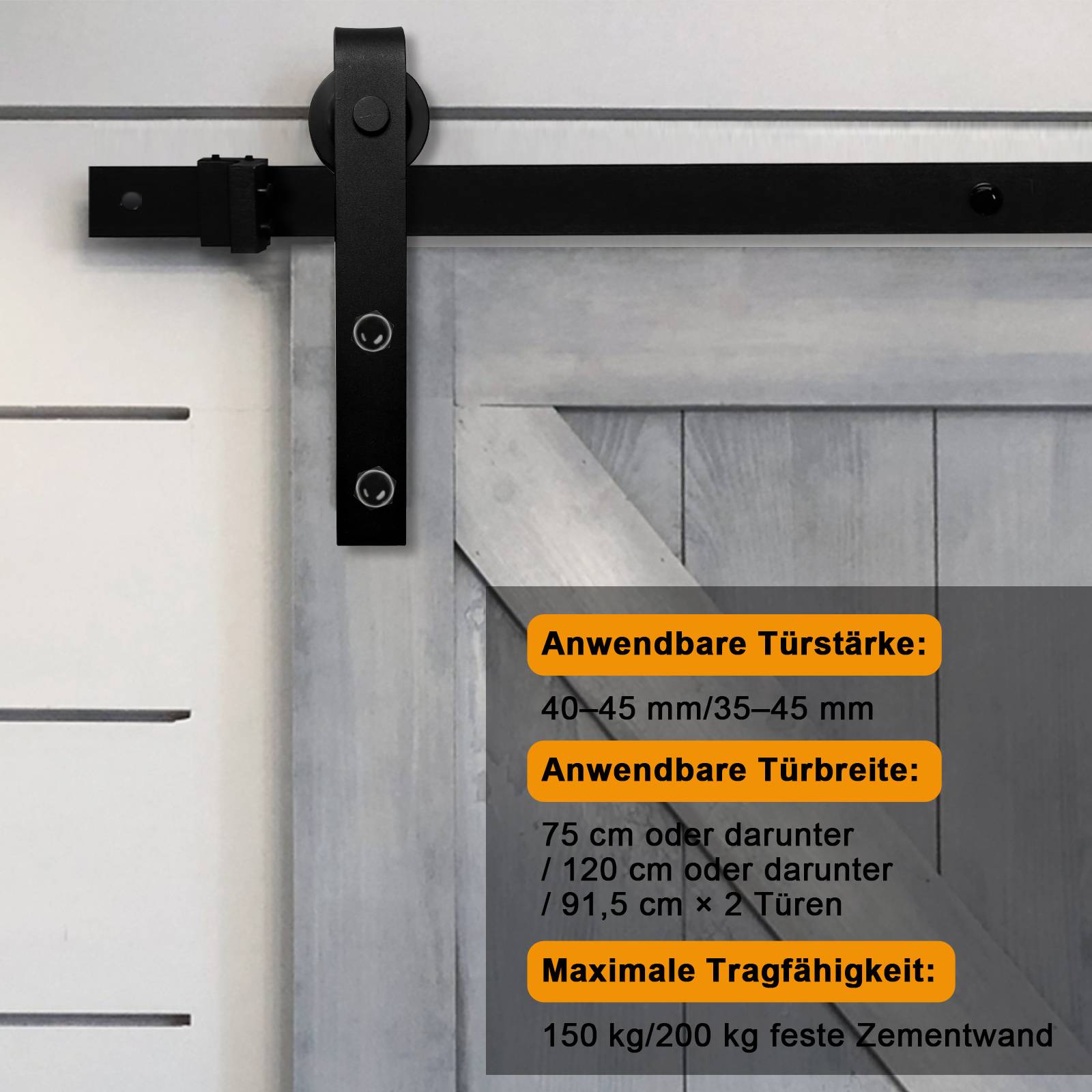 Schiebetürbeschlag Zimmertür Türbeschlag Big Wheel Scheunentor Belastung 150kg Laufschienen Schiebetürsystem Set 244 cm