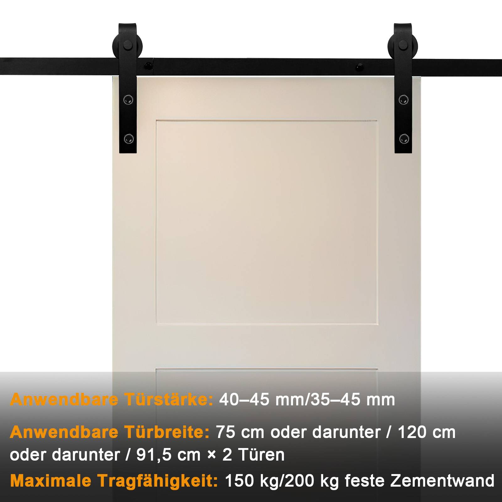 Schiebetürbeschlag Zimmertür Türbeschlag Big Wheel Scheunentor Belastung 150kg Laufschienen Schiebetürsystem Set 244 cm