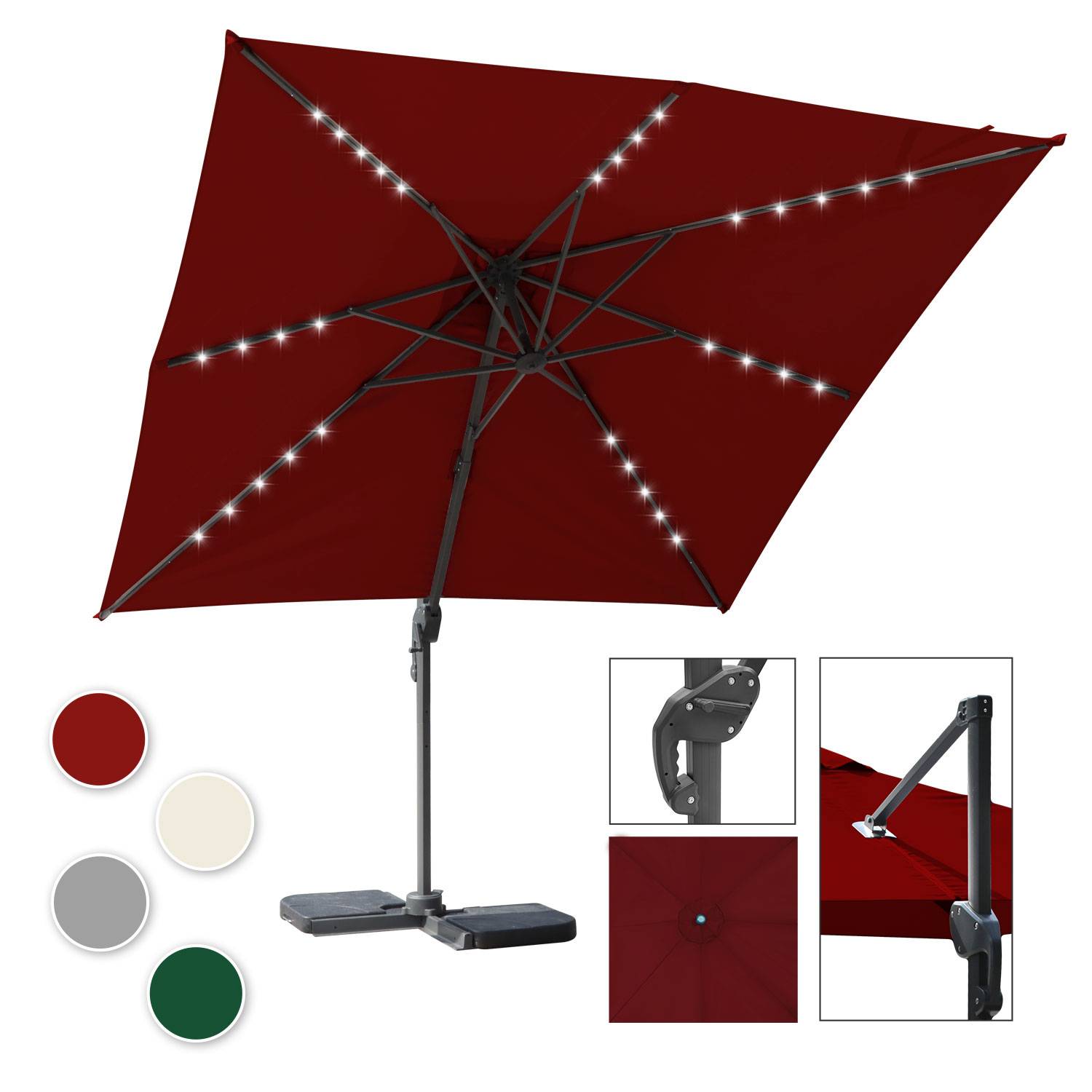 Sonnenschirm Ampelschirm Ø3m drehbar,neigbar,360° Rotation,Marktschirm,LED,Rot