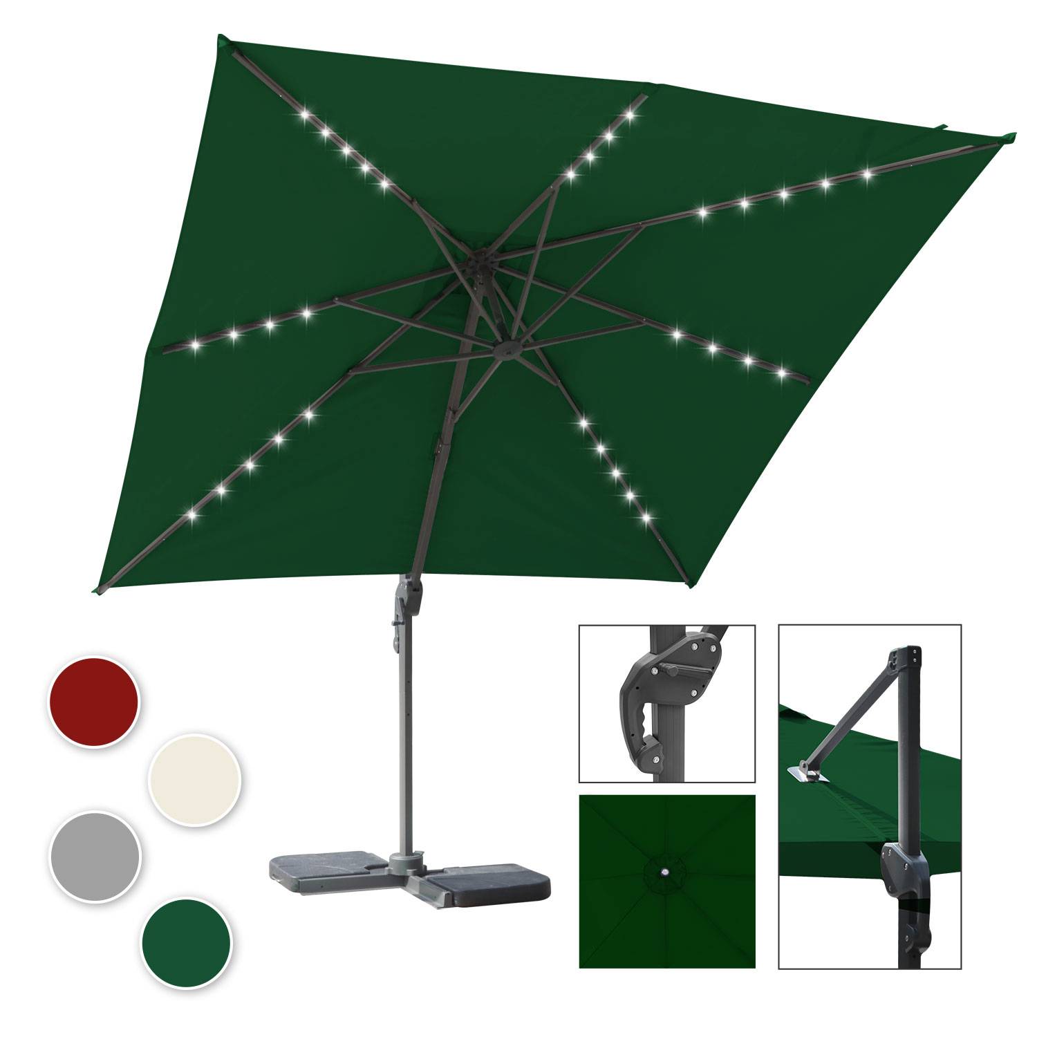 Sonnenschirm Ampelschirm Ø3m drehbar,neigbar,360° Rotation,Marktschirm,LED,Grün