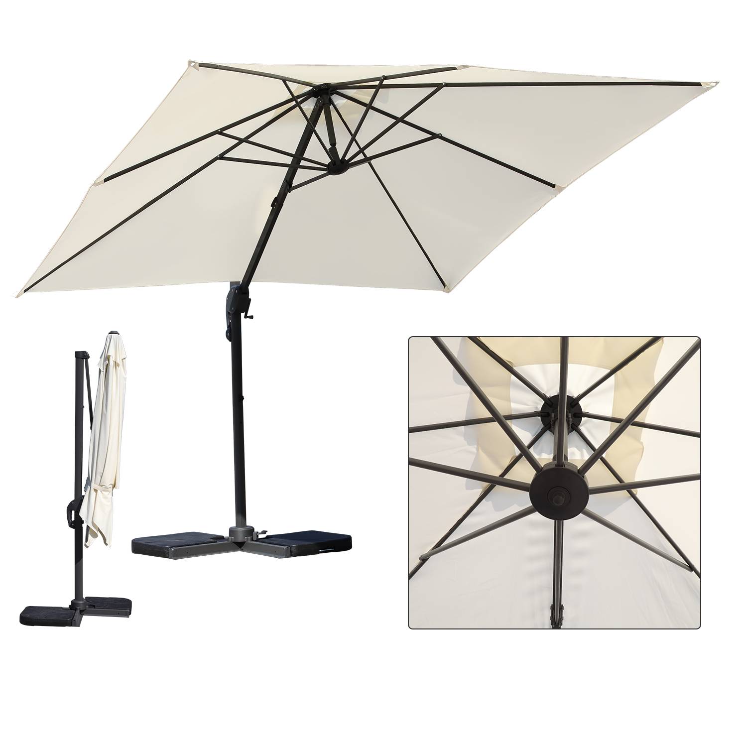 Sonnenschirm Ampelschirm Ø3m drehbar,neigbar,360° Rotation,Marktschirm,Beige