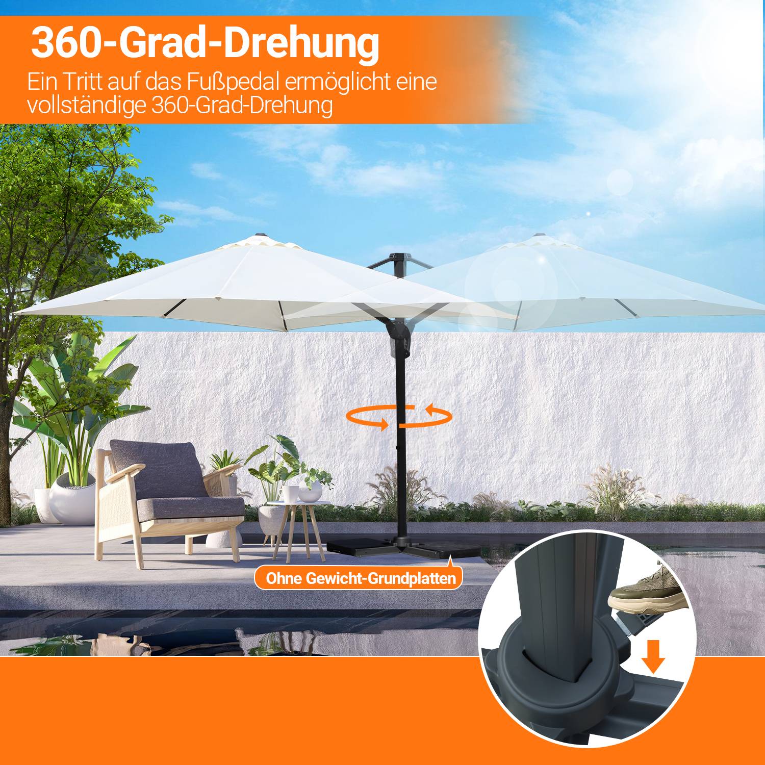 Sonnenschirm Ampelschirm Ø3m drehbar,neigbar,360° Rotation,Marktschirm,Beige