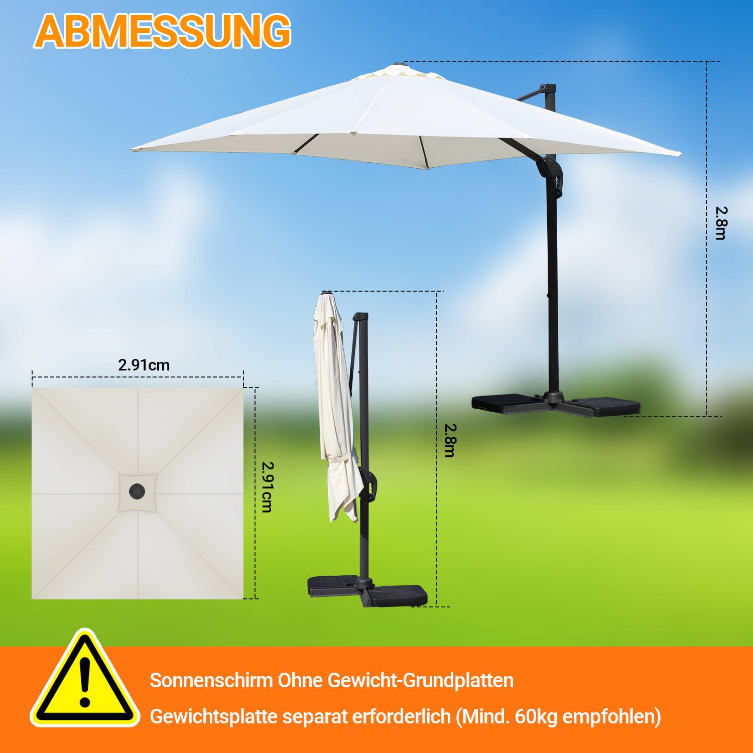 Sonnenschirm Ampelschirm Ø3m drehbar,neigbar,360° Rotation,Marktschirm,Beige