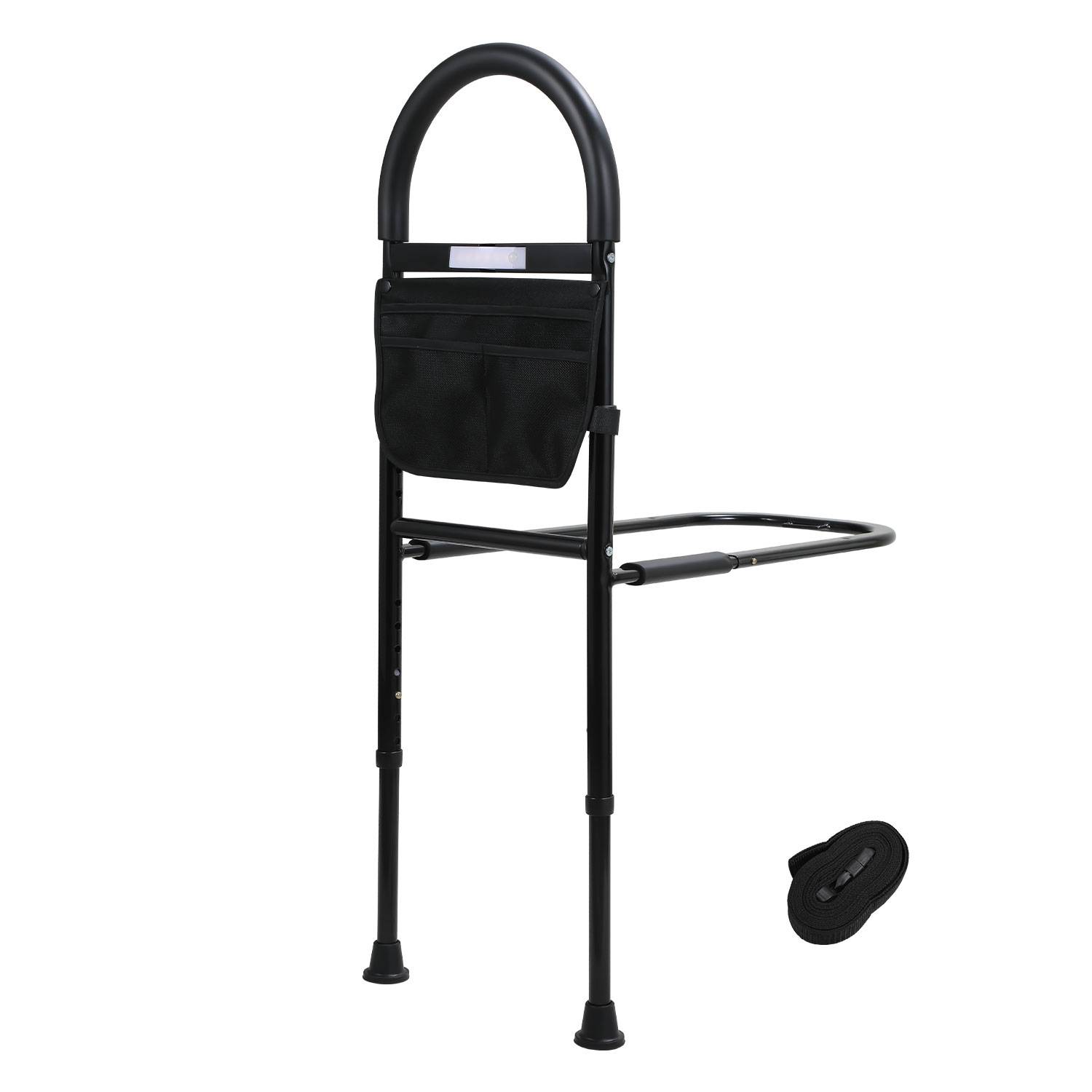 Bett Aufstehhilfe Bettgitter für Ältere Erwachsene Höhenverstellbar mit Ablagetasche Schwarz mit LED