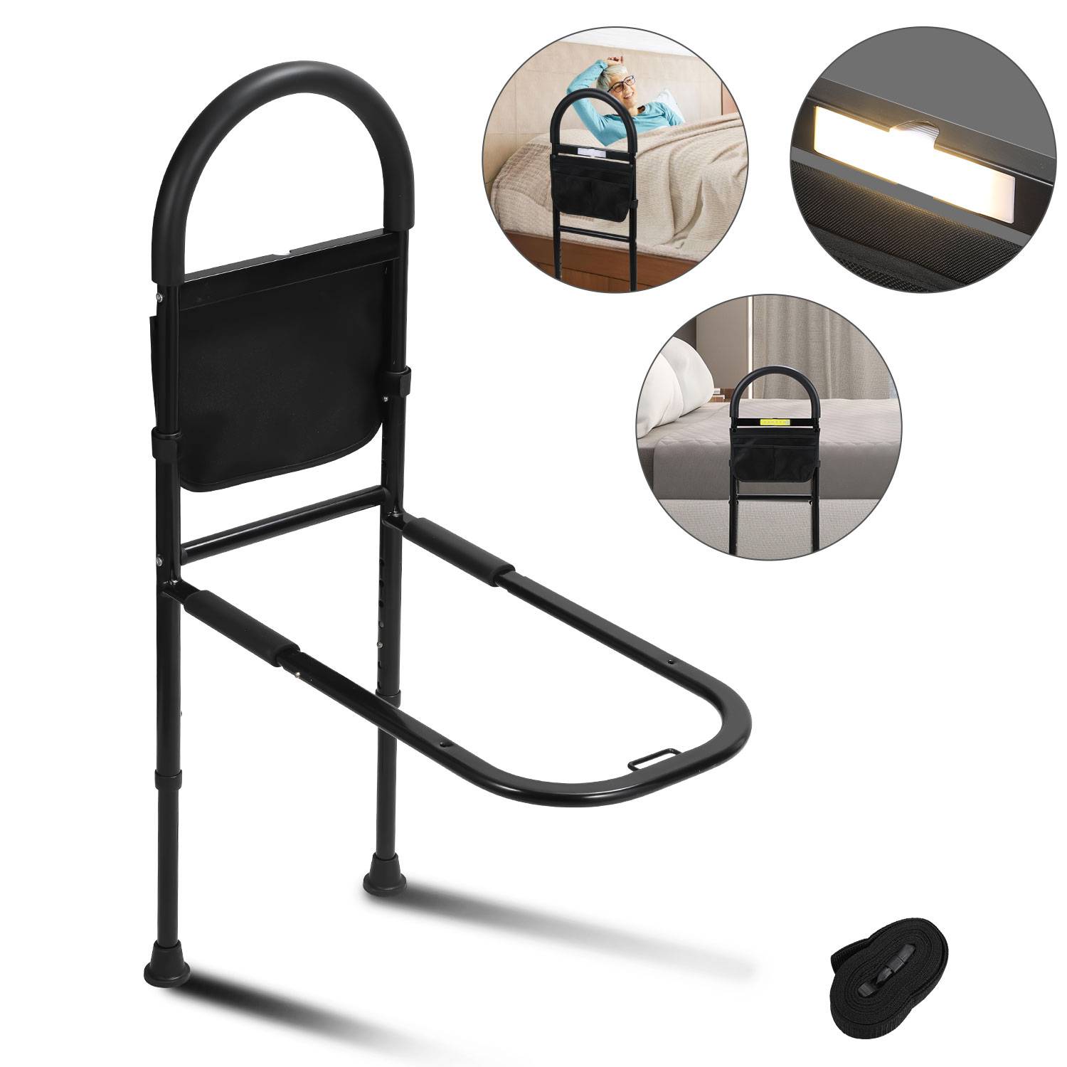 Bettgitter Aufstehhilfe bett für ältere Erwachsene Hilfsmittel Einstiegshilfe Haltegriffe Höhenverstellbar(80-104cm) Aufbewahrungstasche,mit LED
