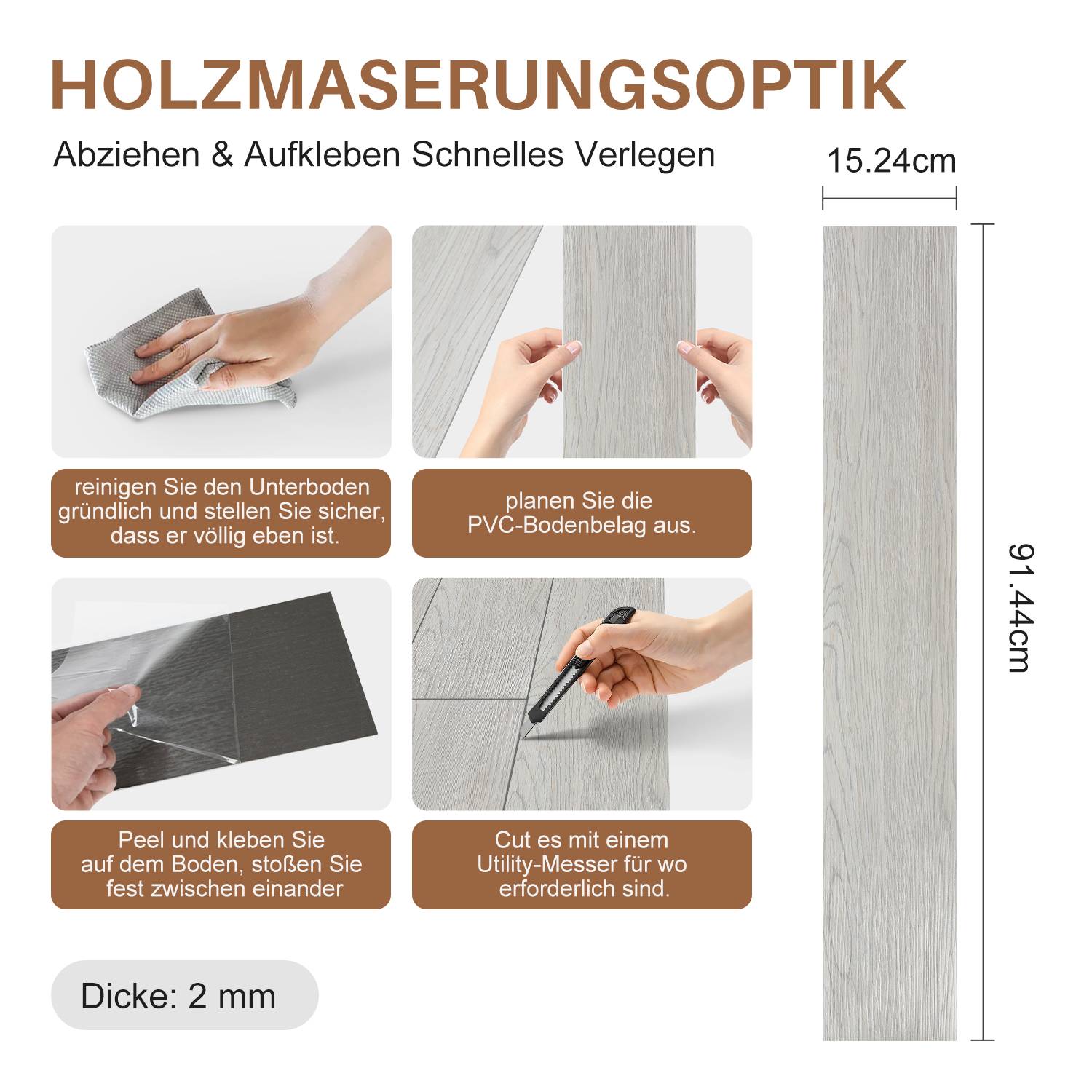 Vinyl Laminat 5m² Selbstklebend Hellgrau 36 Nachbildung Dielen Design Bodenbelag gefühlsecht