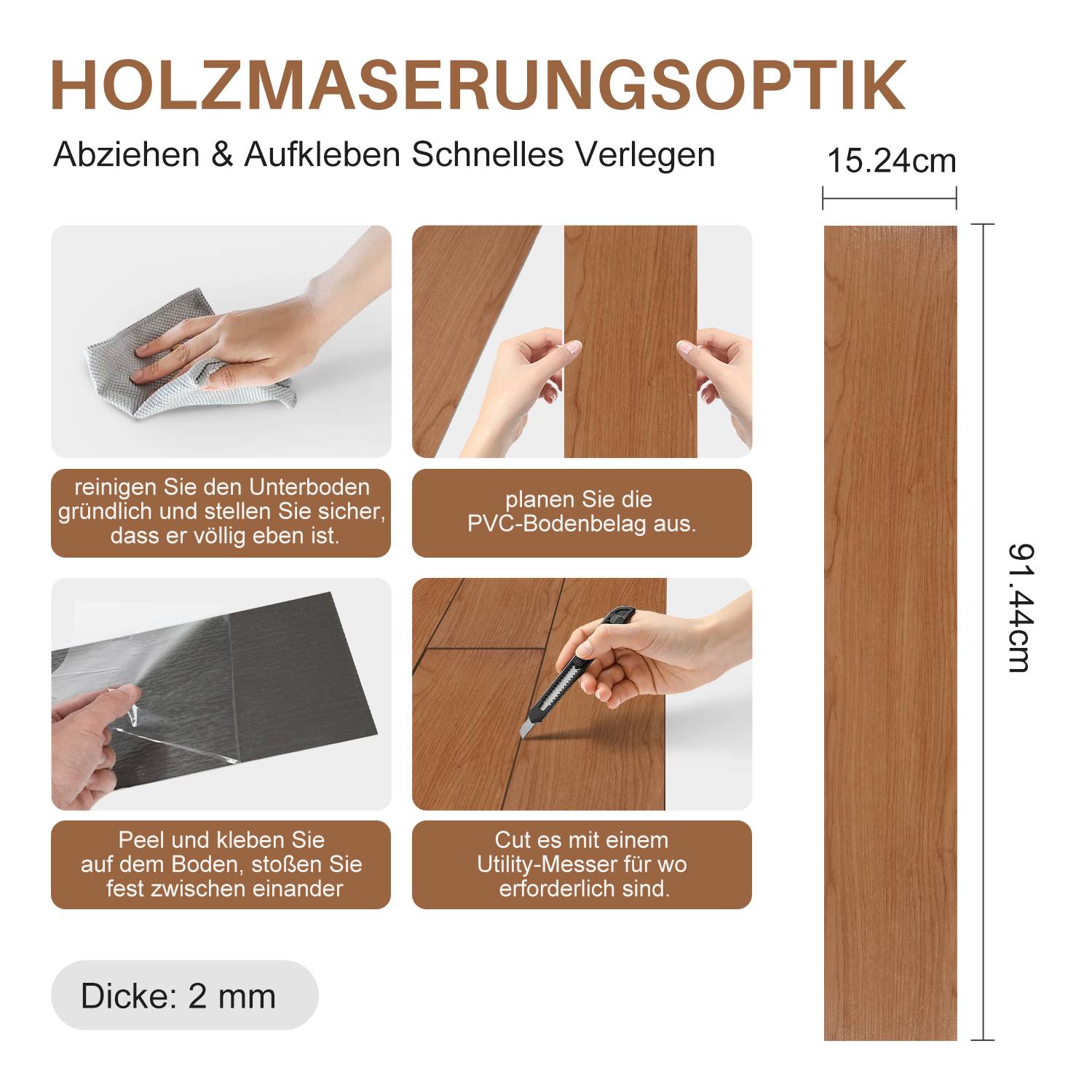 Vinyl Laminat 5m² Selbstklebend Hellbraun 36 Nachbildung Dielen Design Bodenbelag gefühlsecht